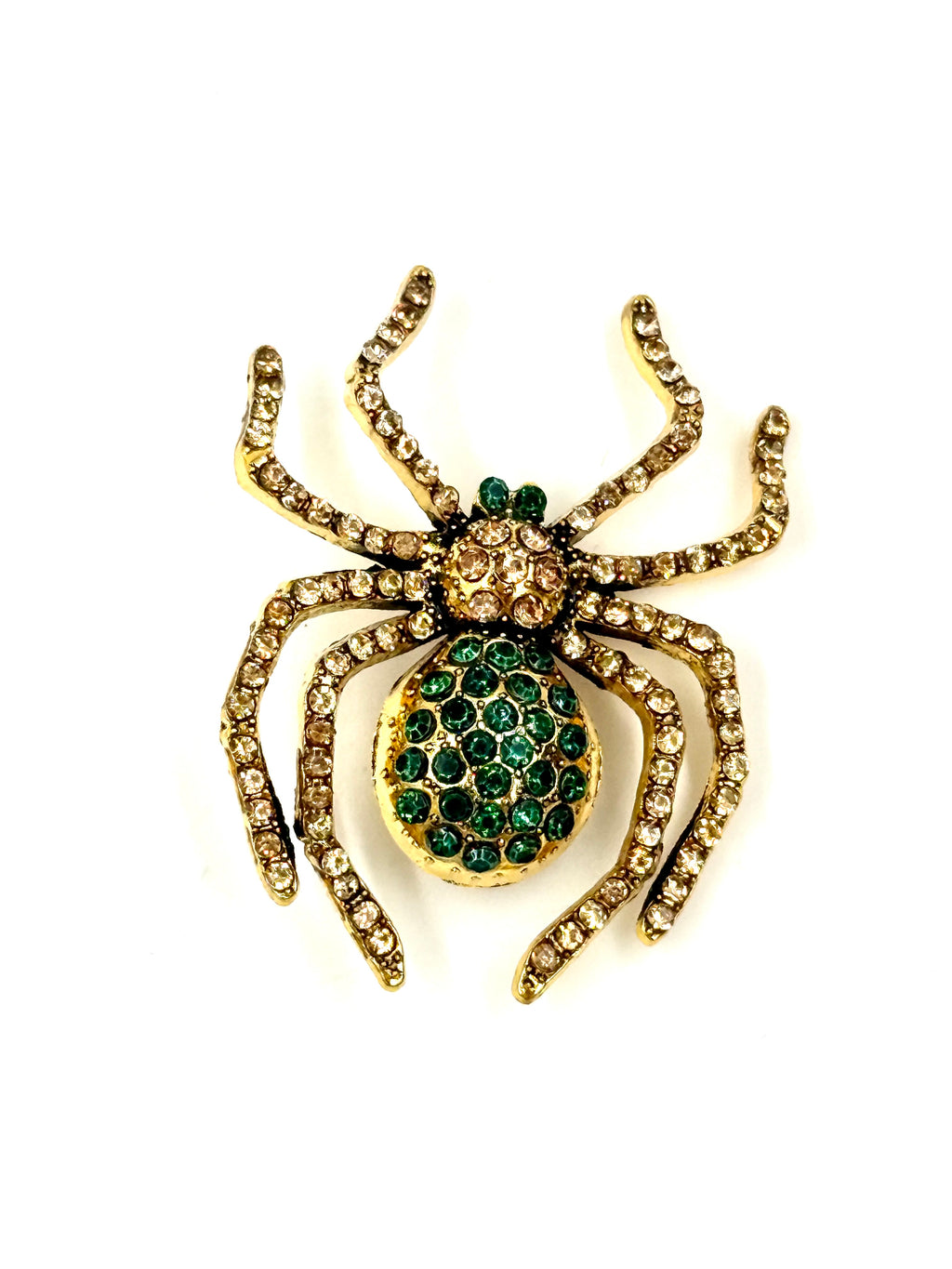 Pre-Owned Vintage Spider Brooch Gold Tone Green Crystals
