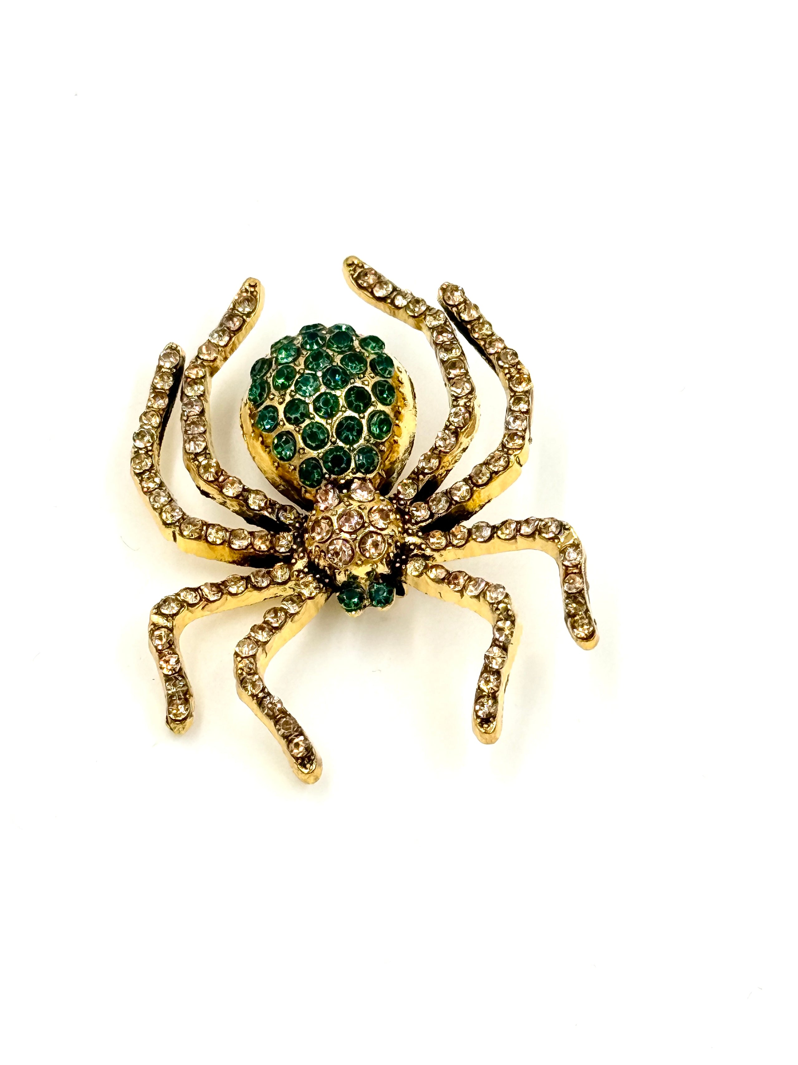 Pre-Owned Vintage Spider Brooch Gold Tone Green Crystals