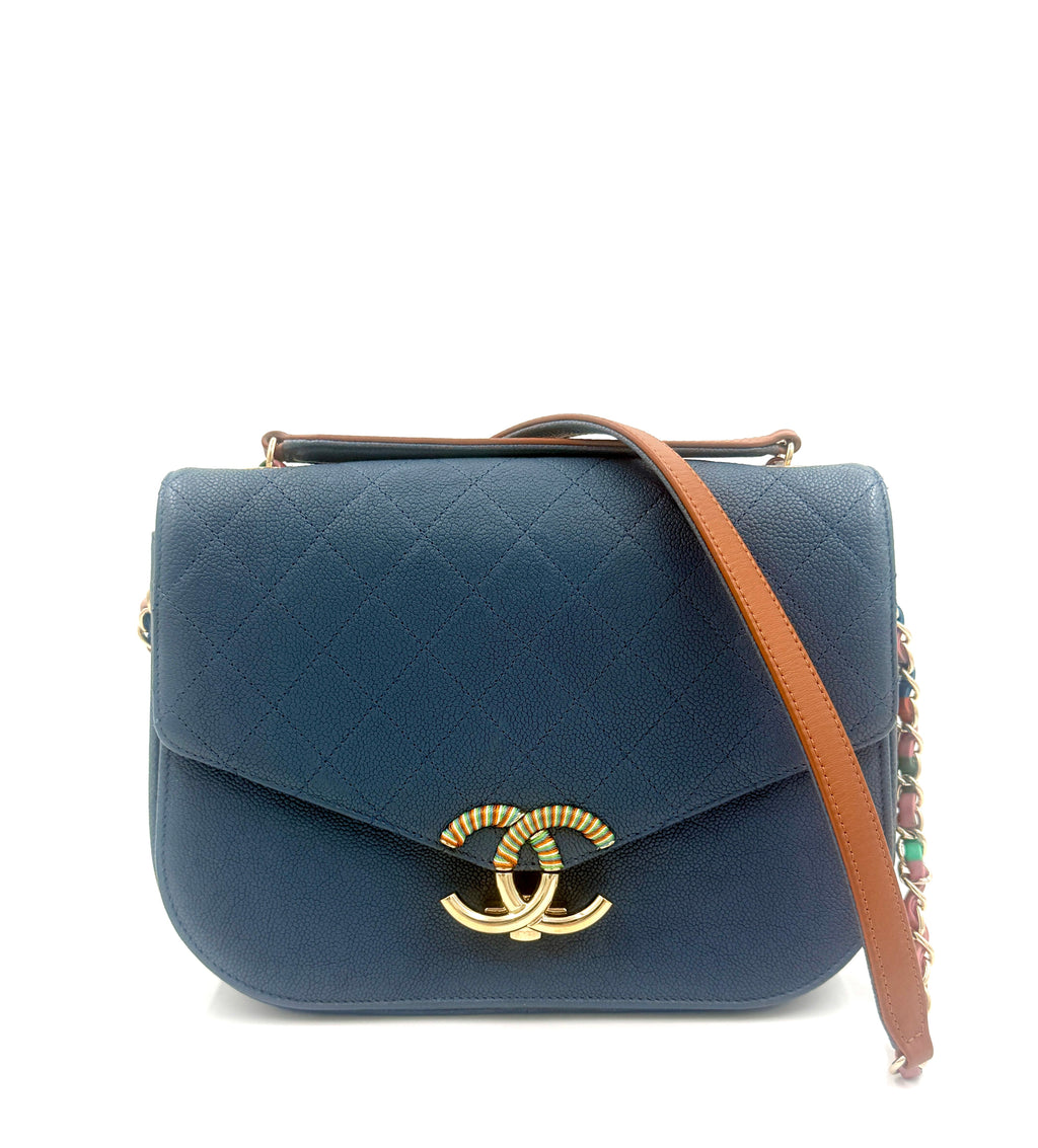 Pre-Owned Chanel Paris-Cuba Thread Around Flap Bag Blue Caviar - Authenticated