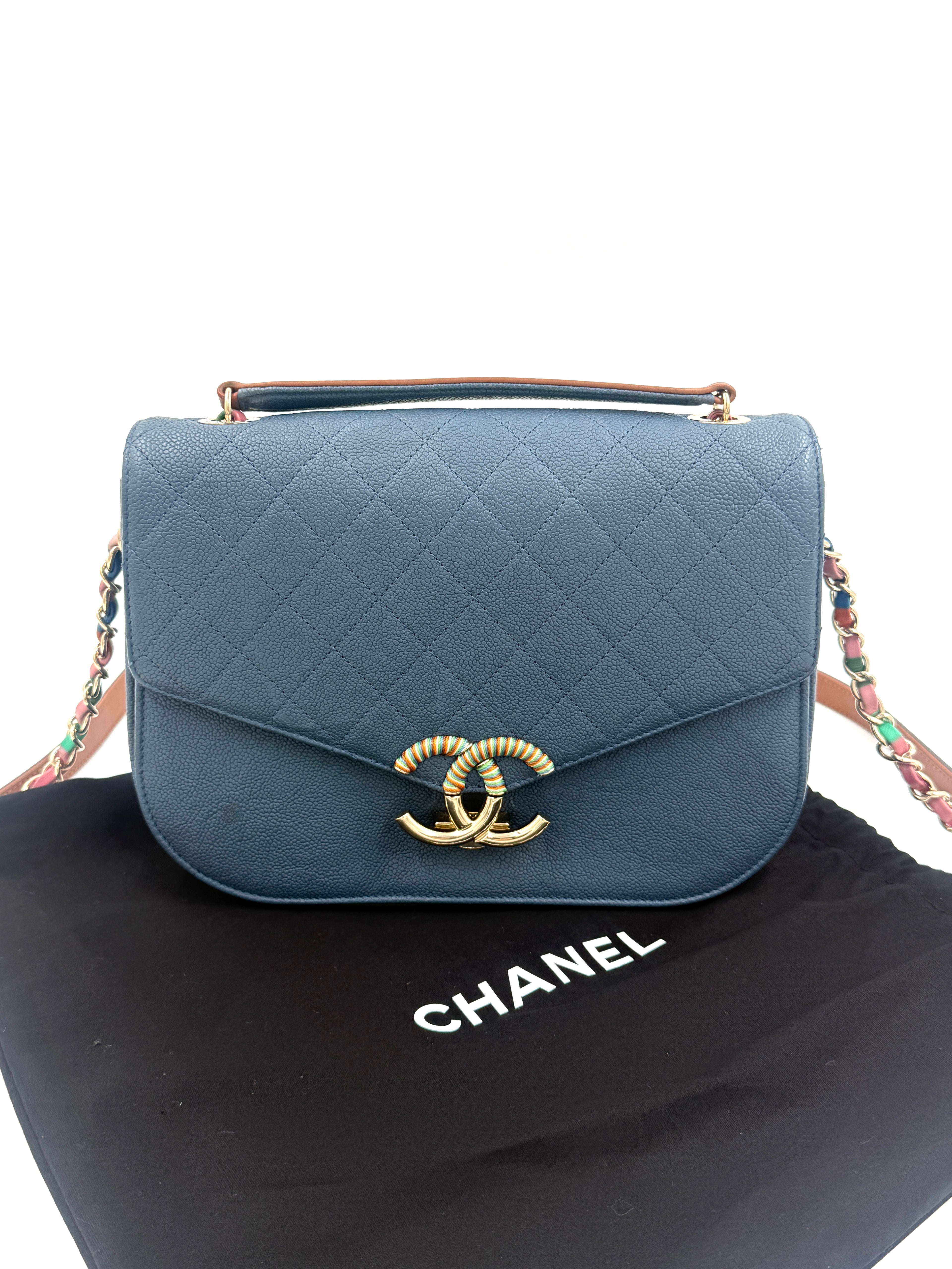 Pre-Owned Chanel Paris-Cuba Thread Around Flap Bag Blue Caviar - Authenticated