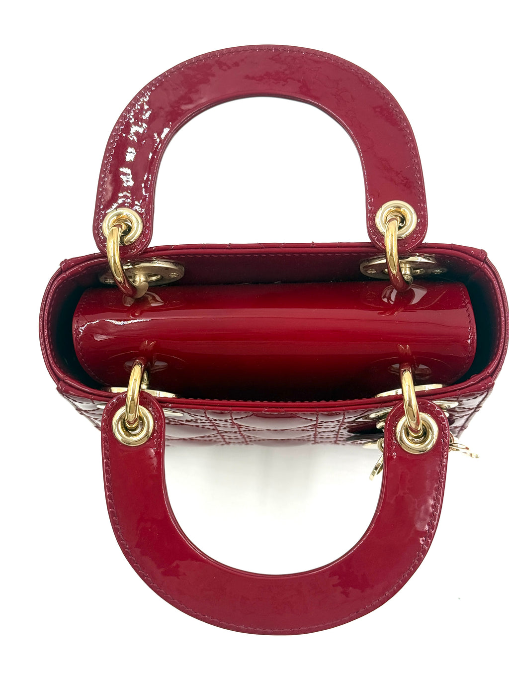 Pre-Owned Christian Dior Mini Lady Dior Bag Cherry Red Patent Cannage Calfskin - Authenticated