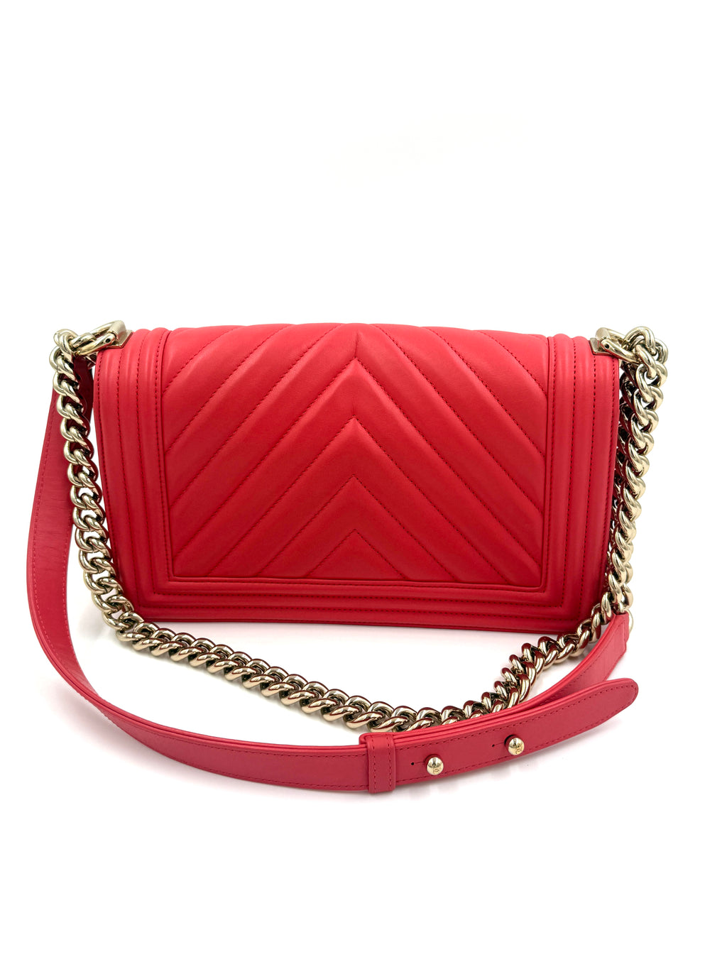 Pre-Owned Chanel Chevron Boy Bag Coral with Champagne Gold Hardware - Authenticated