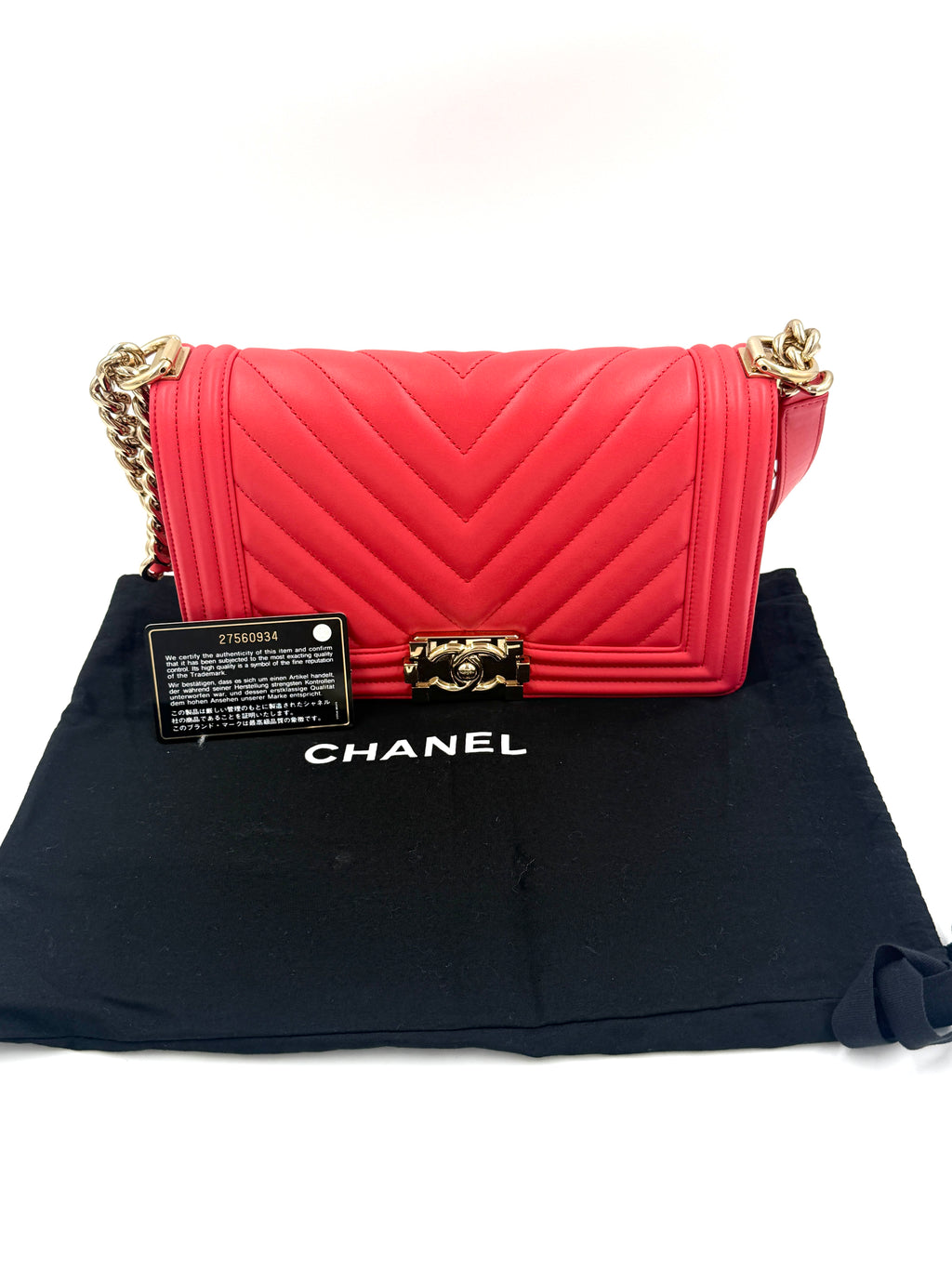 Pre-Owned Chanel Chevron Boy Bag Coral with Champagne Gold Hardware - Authenticated