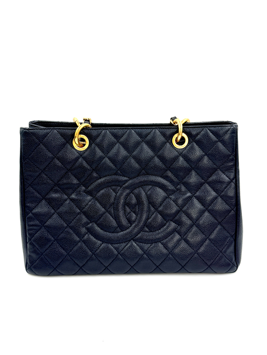 Pre-owned Chanel Navy Blue Caviar GST Grand Shopping Tote Gold Hardware - Authenticated