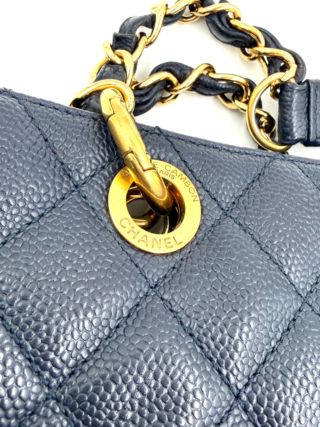 Pre-owned Chanel Navy Blue Caviar GST Grand Shopping Tote Gold Hardware - Authenticated