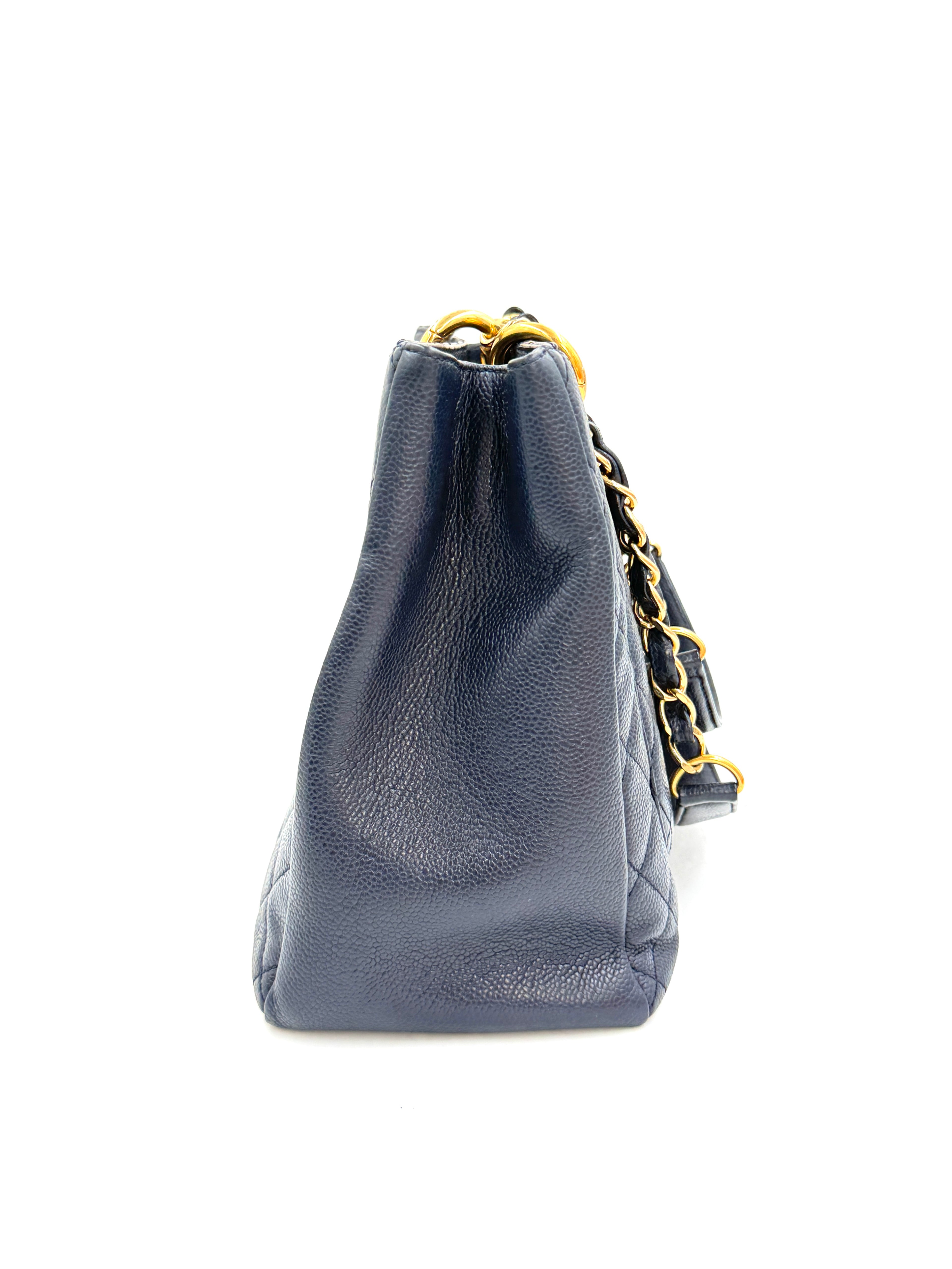 Pre-owned Chanel Navy Blue Caviar GST Grand Shopping Tote Gold Hardware - Authenticated