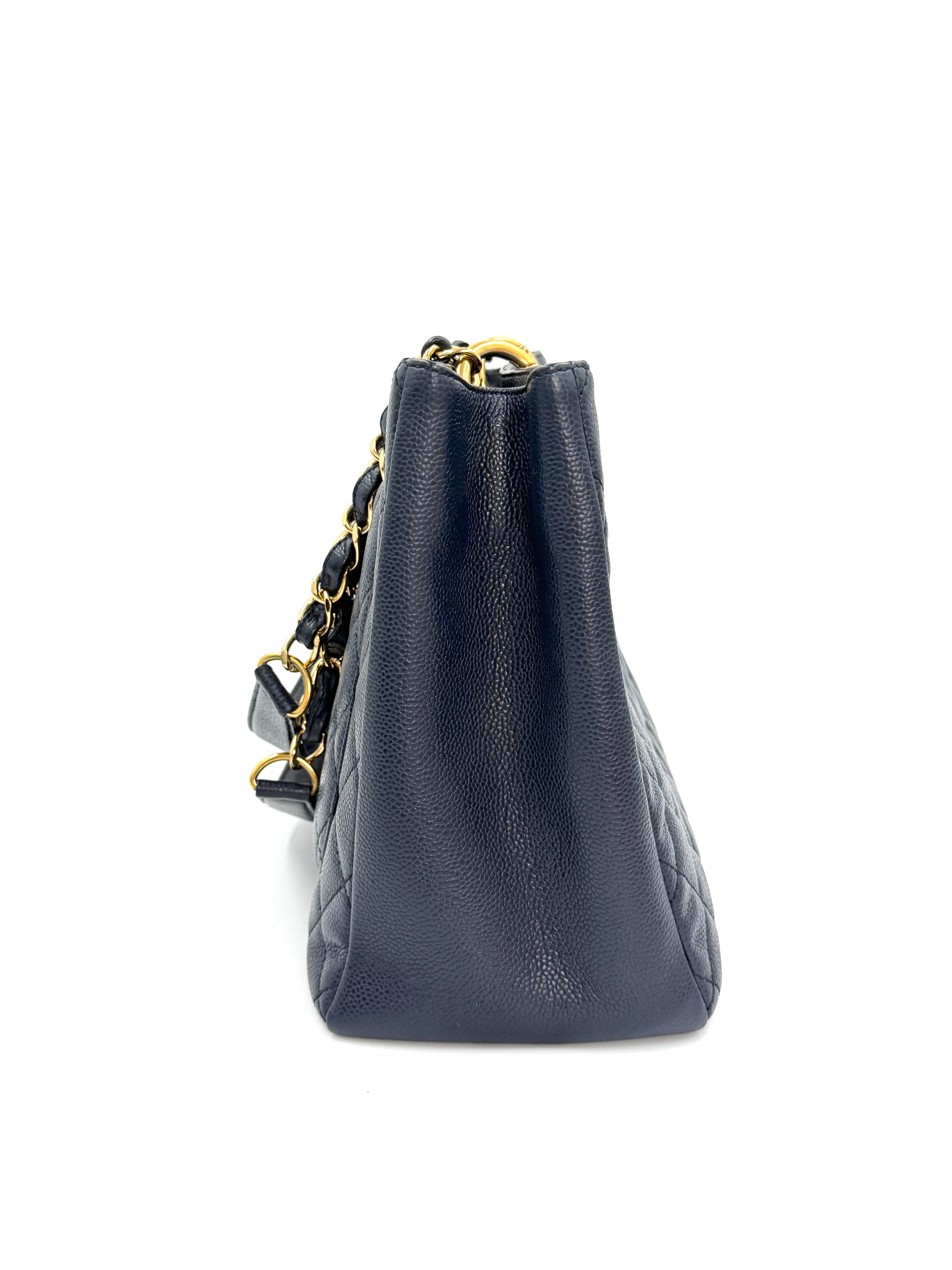 Pre-owned Chanel Navy Blue Caviar GST Grand Shopping Tote Gold Hardware - Authenticated