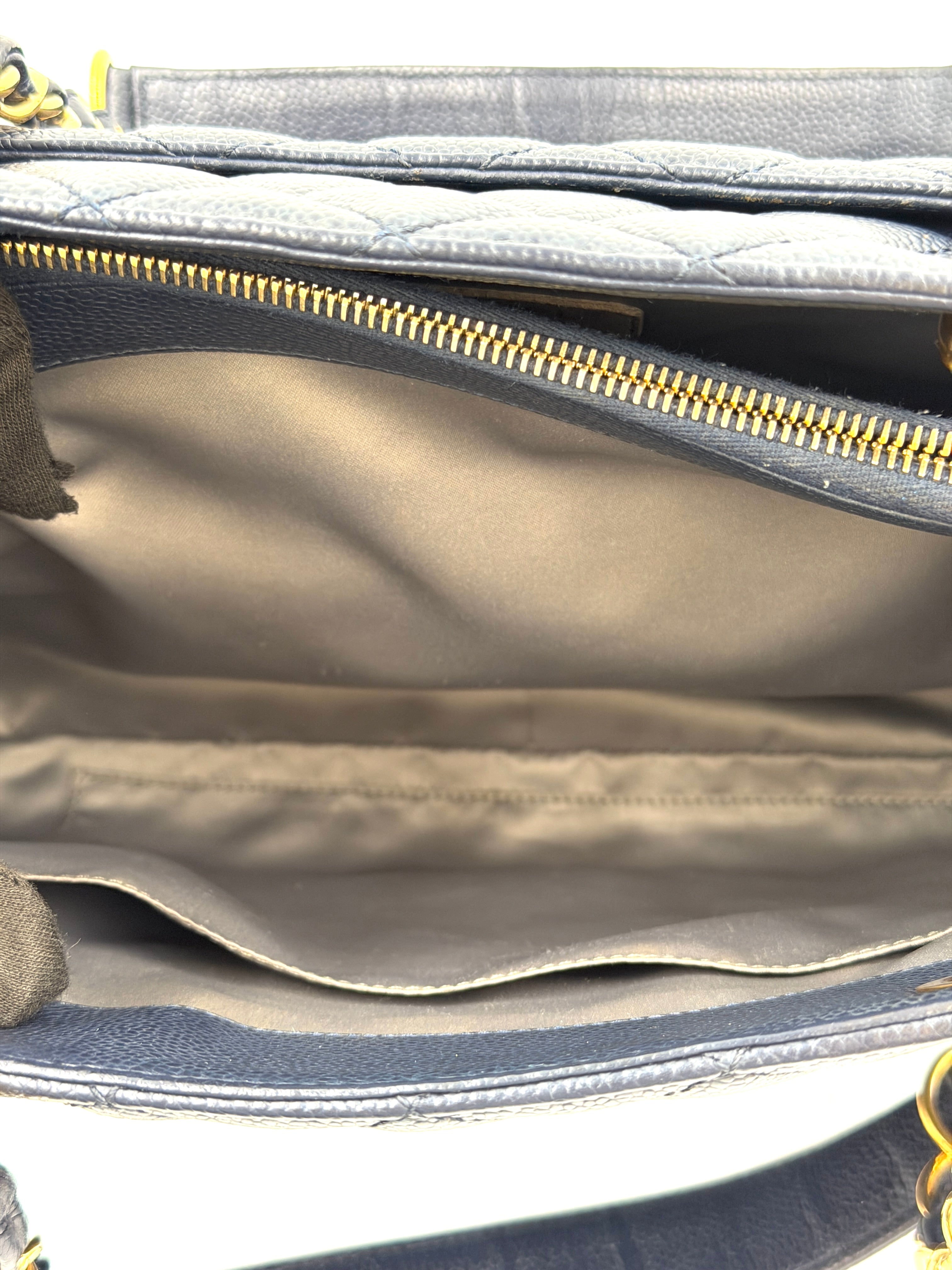 Pre-owned Chanel Navy Blue Caviar GST Grand Shopping Tote Gold Hardware - Authenticated