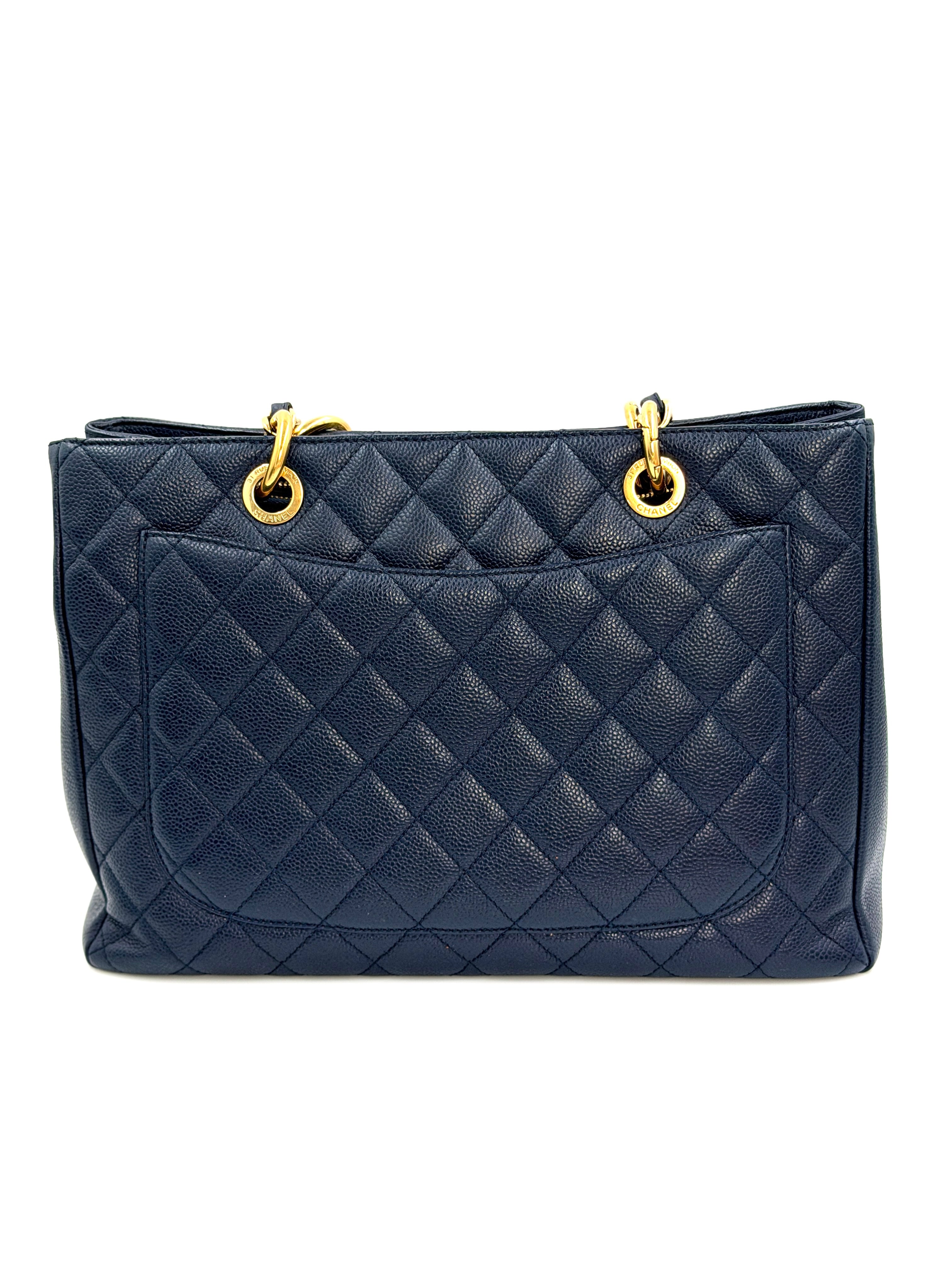 Pre-owned Chanel Navy Blue Caviar GST Grand Shopping Tote Gold Hardware - Authenticated