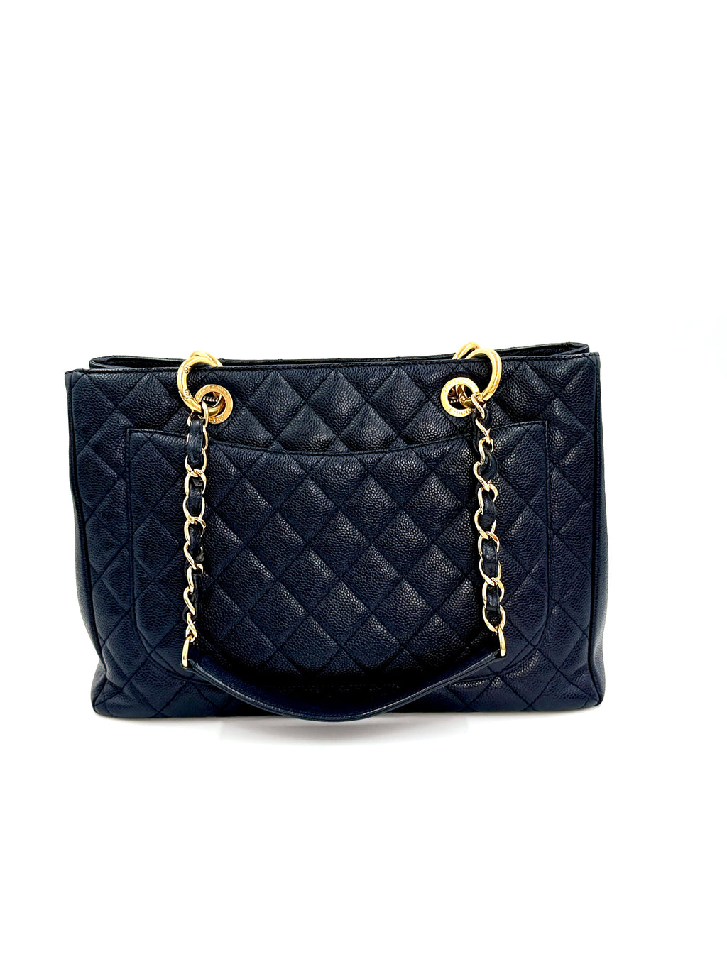 Pre-owned Chanel Navy Blue Caviar GST Grand Shopping Tote Gold Hardware - Authenticated