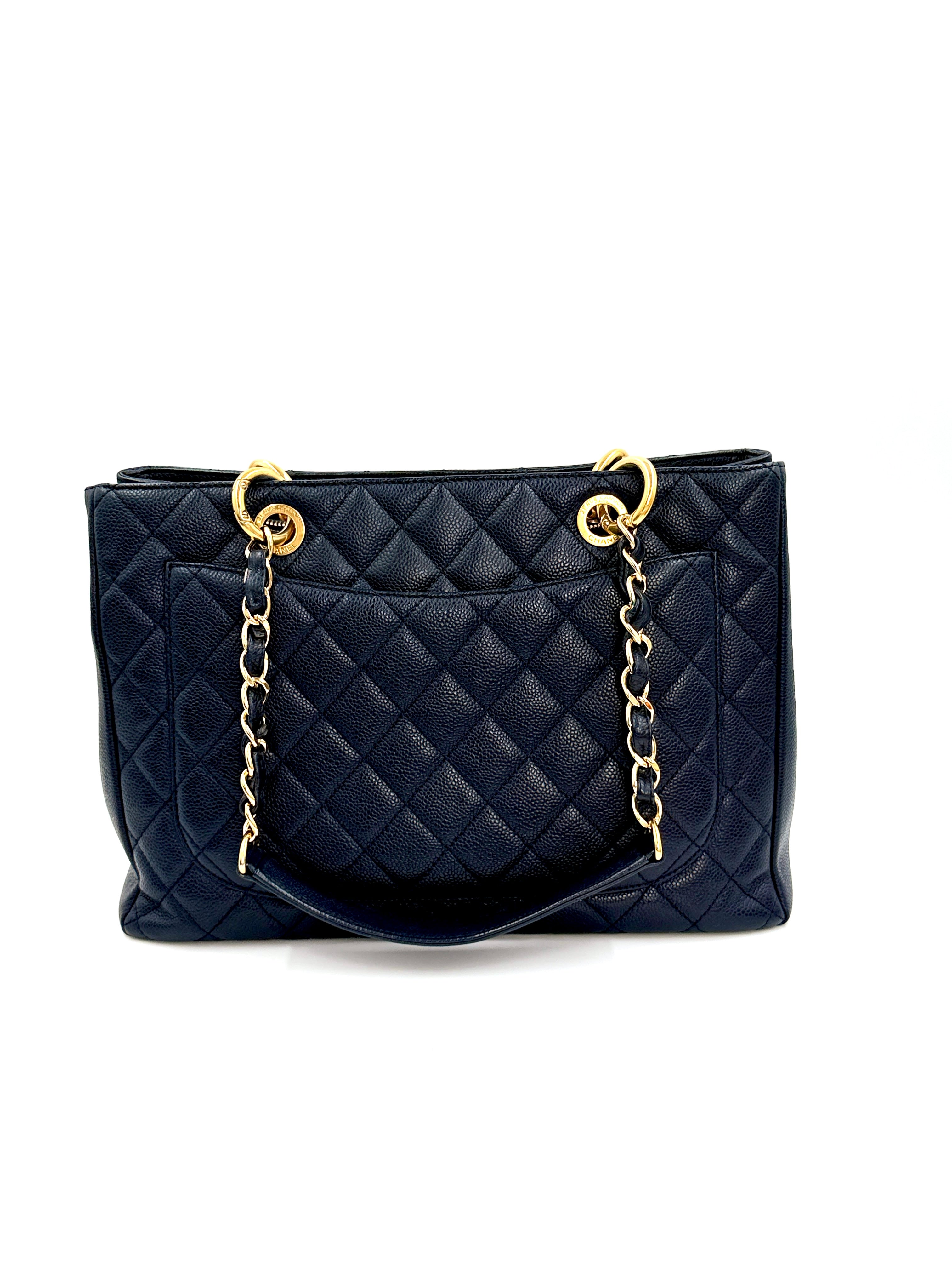 Pre-owned Chanel Navy Blue Caviar GST Grand Shopping Tote Gold Hardware - Authenticated