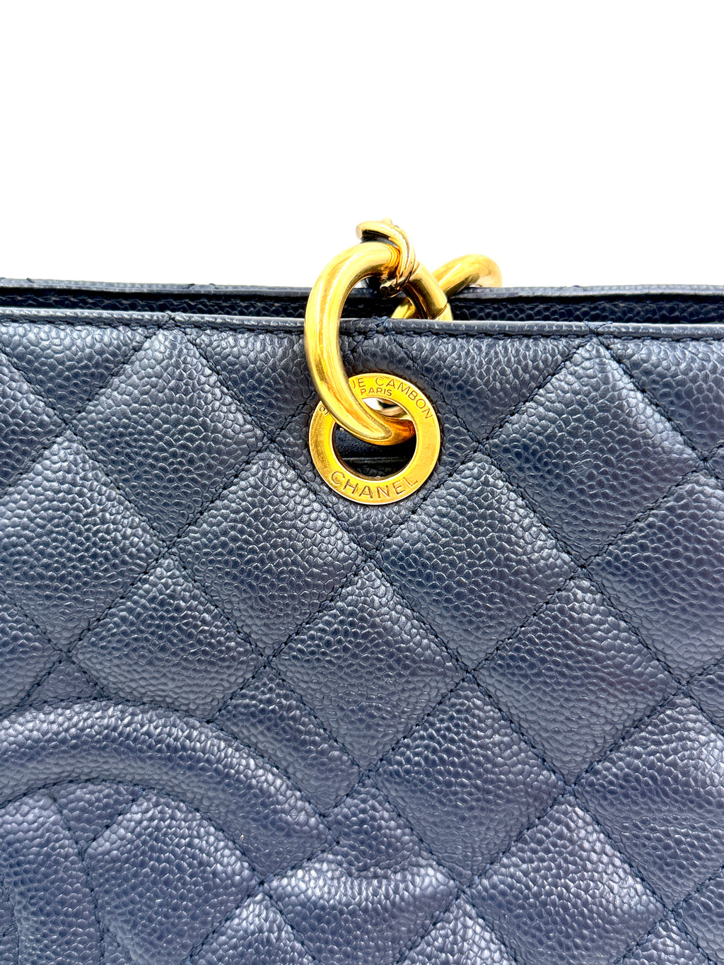 Pre-owned Chanel Navy Blue Caviar GST Grand Shopping Tote Gold Hardware - Authenticated