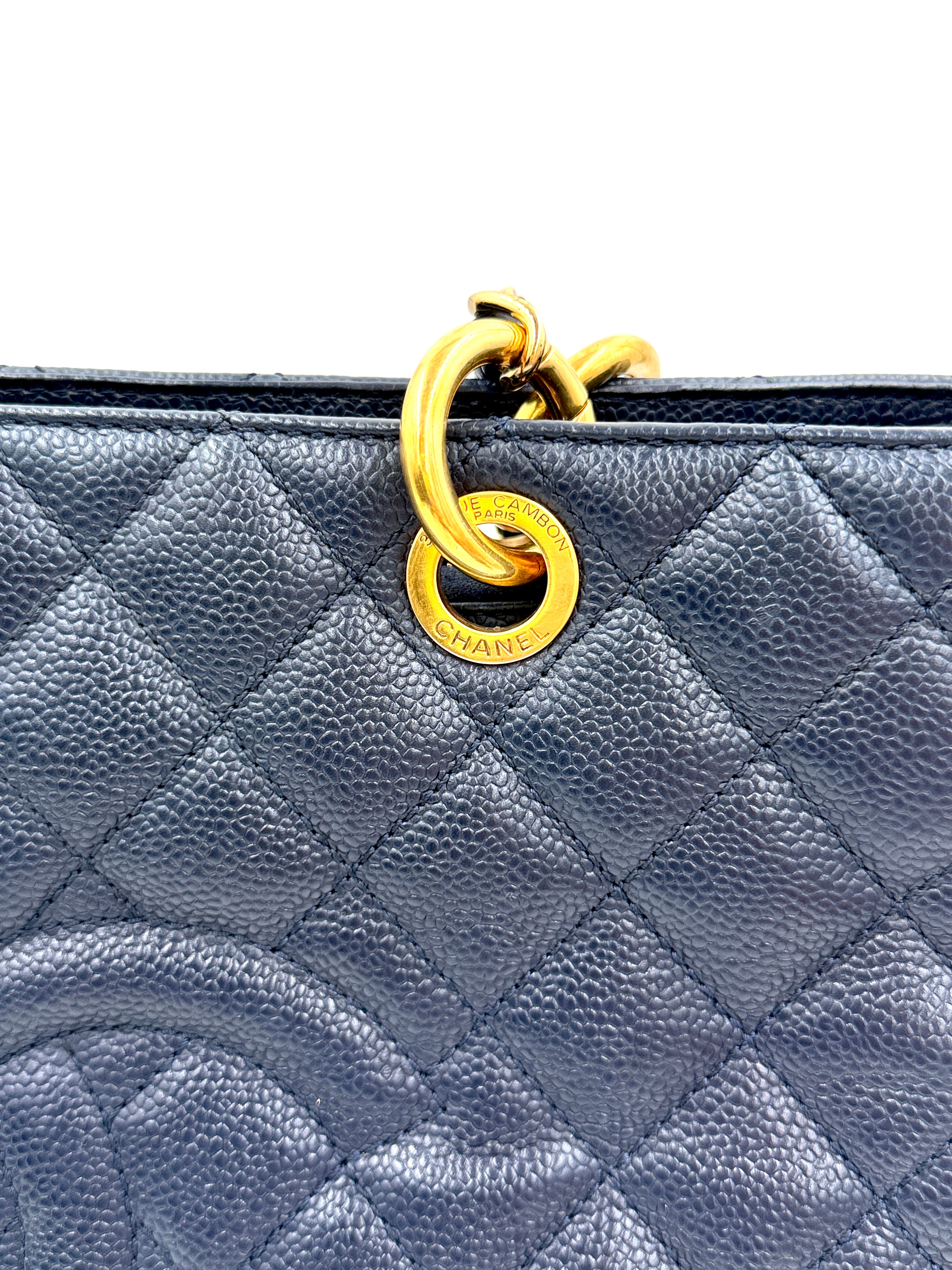 Pre-owned Chanel Navy Blue Caviar GST Grand Shopping Tote Gold Hardware - Authenticated