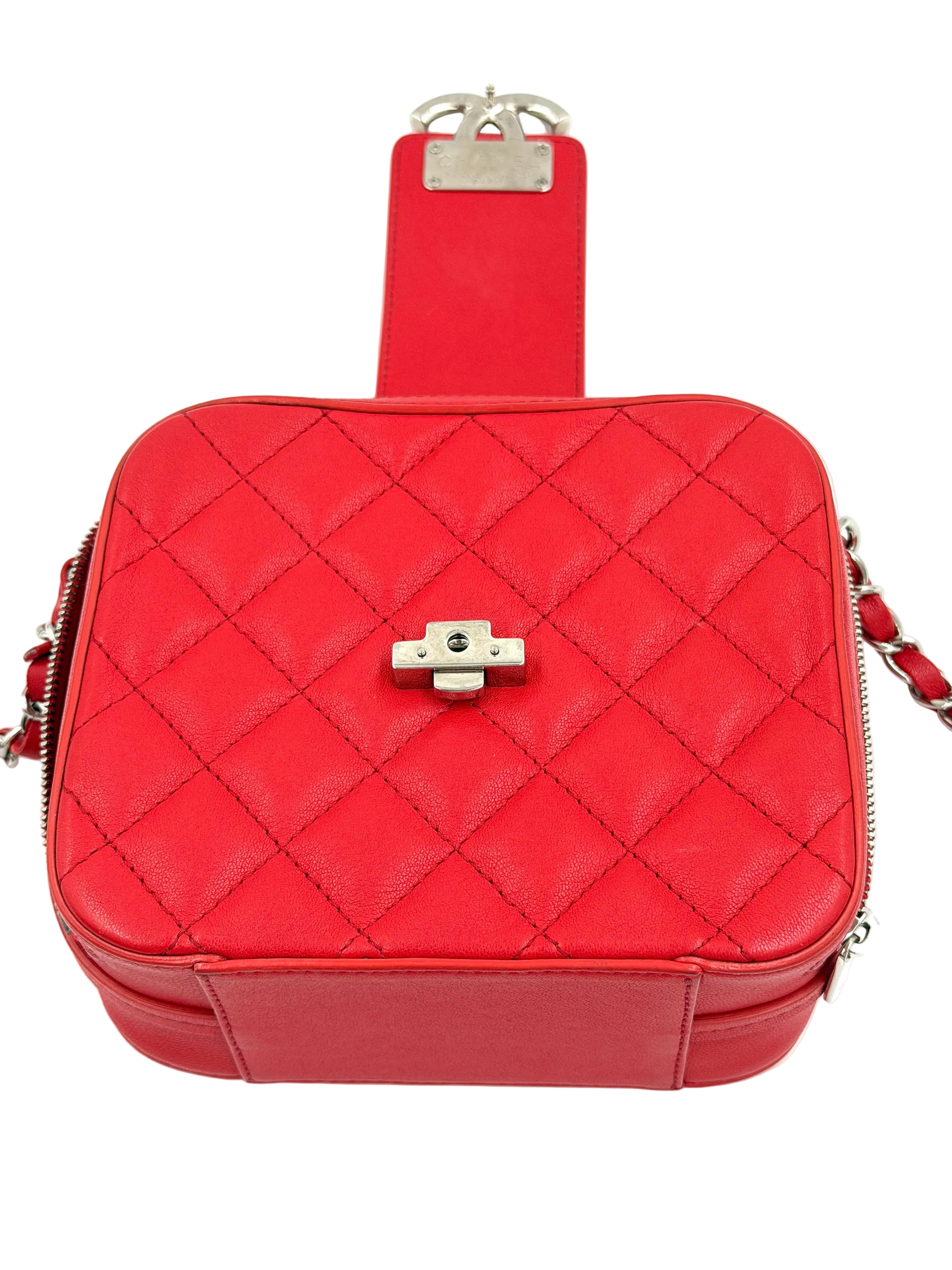 Pre-Owned CHANEL Mini CC Box Camera Bag with Silver Hardware Red - Authenticated