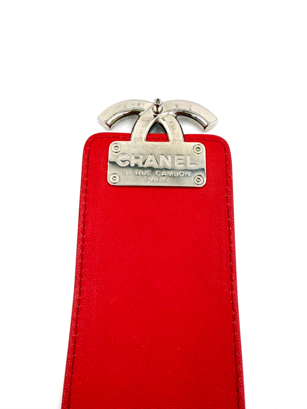 Pre-Owned CHANEL Mini CC Box Camera Bag with Silver Hardware Red - Authenticated