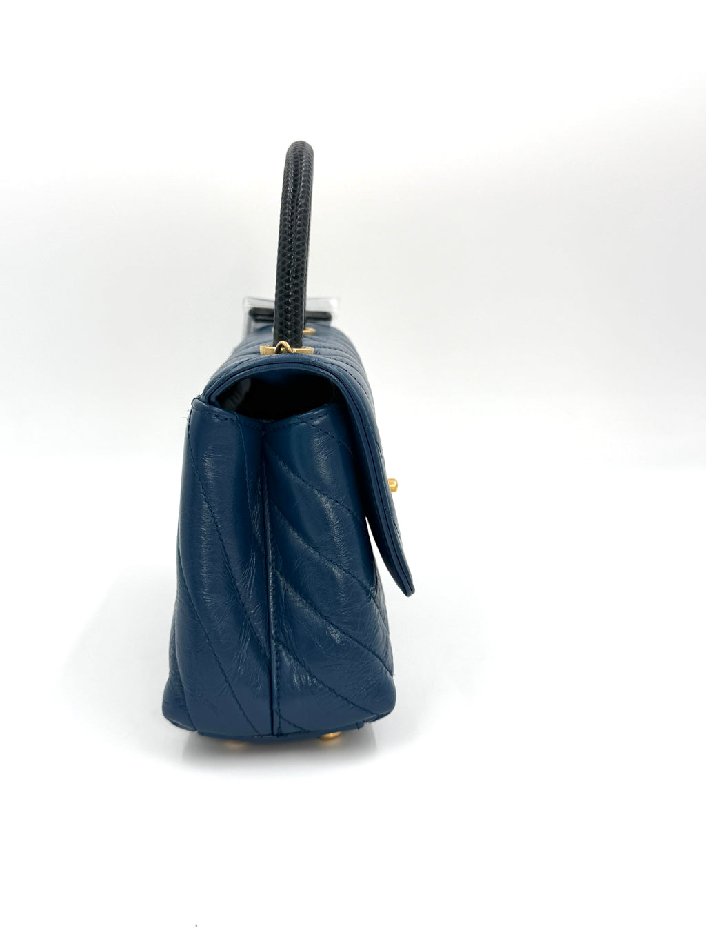 Pre-owned Chanel Mini Coco Handle Blue Chevron Calfskin Lizard Handle - Authenticated