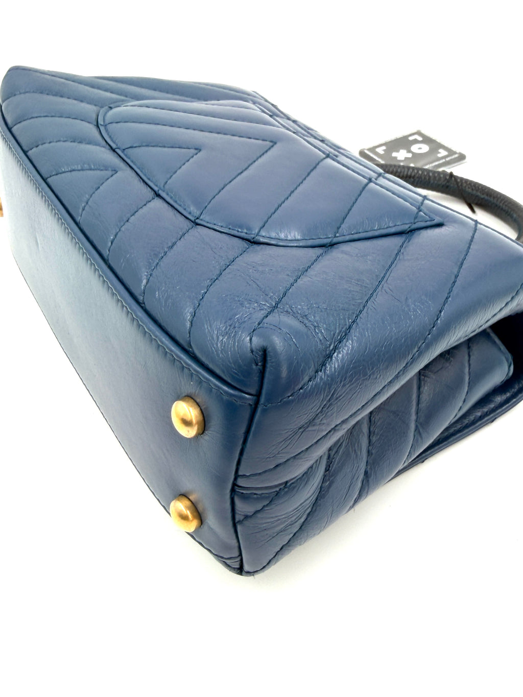 Pre-owned Chanel Mini Coco Handle Blue Chevron Calfskin Lizard Handle - Authenticated