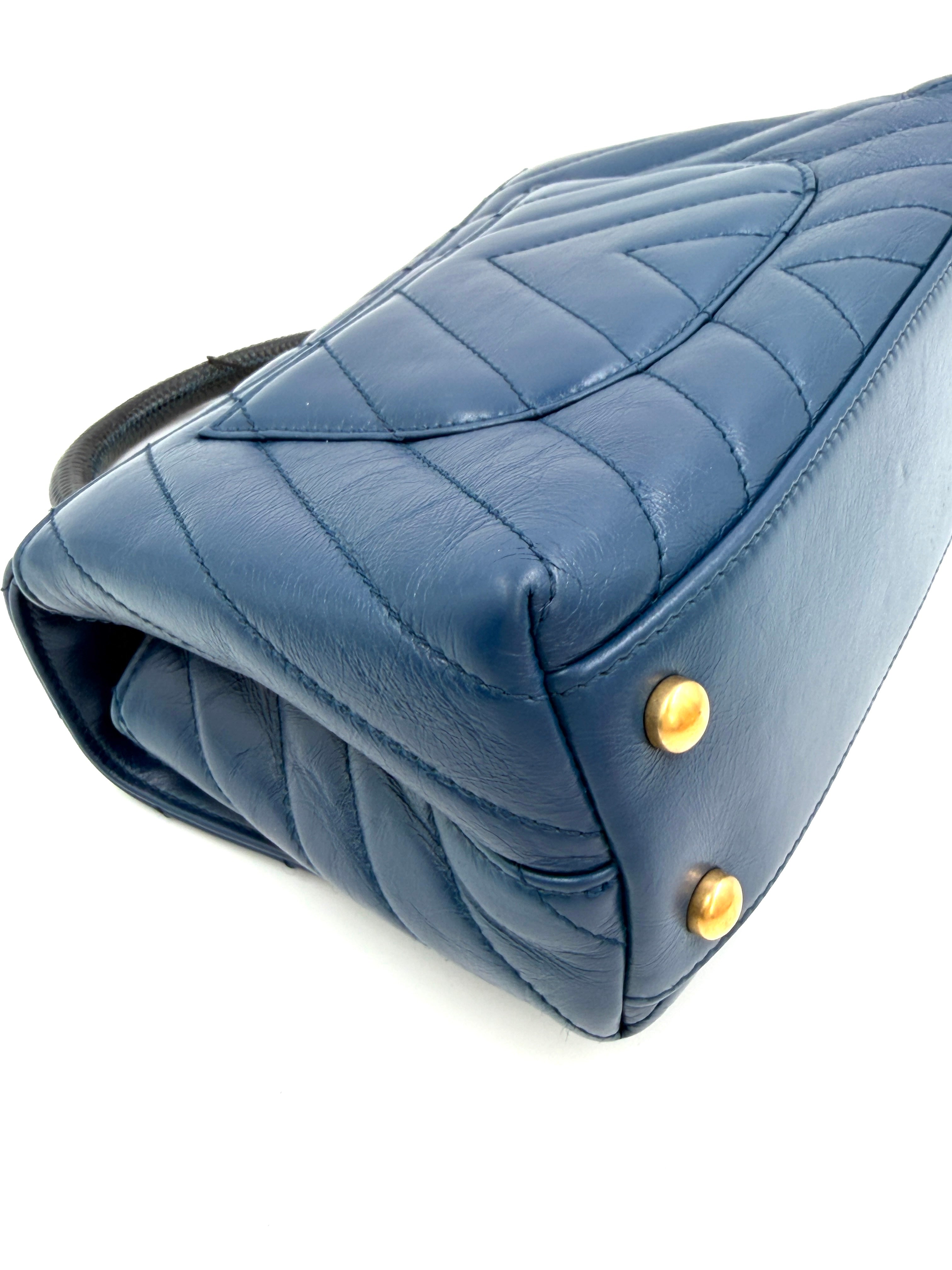 Pre-owned Chanel Mini Coco Handle Blue Chevron Calfskin Lizard Handle - Authenticated