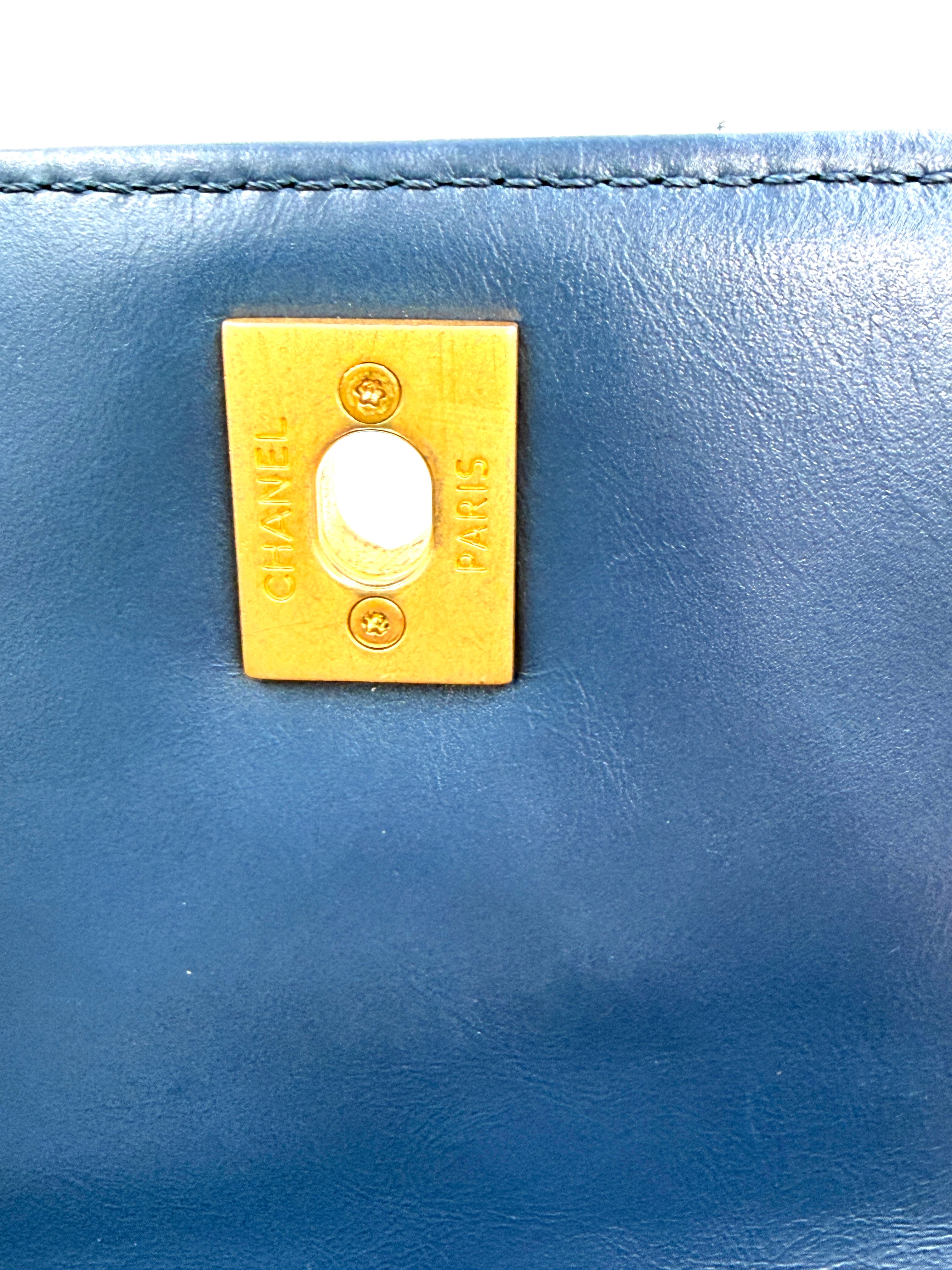 Pre-owned Chanel Mini Coco Handle Blue Chevron Calfskin Lizard Handle - Authenticated