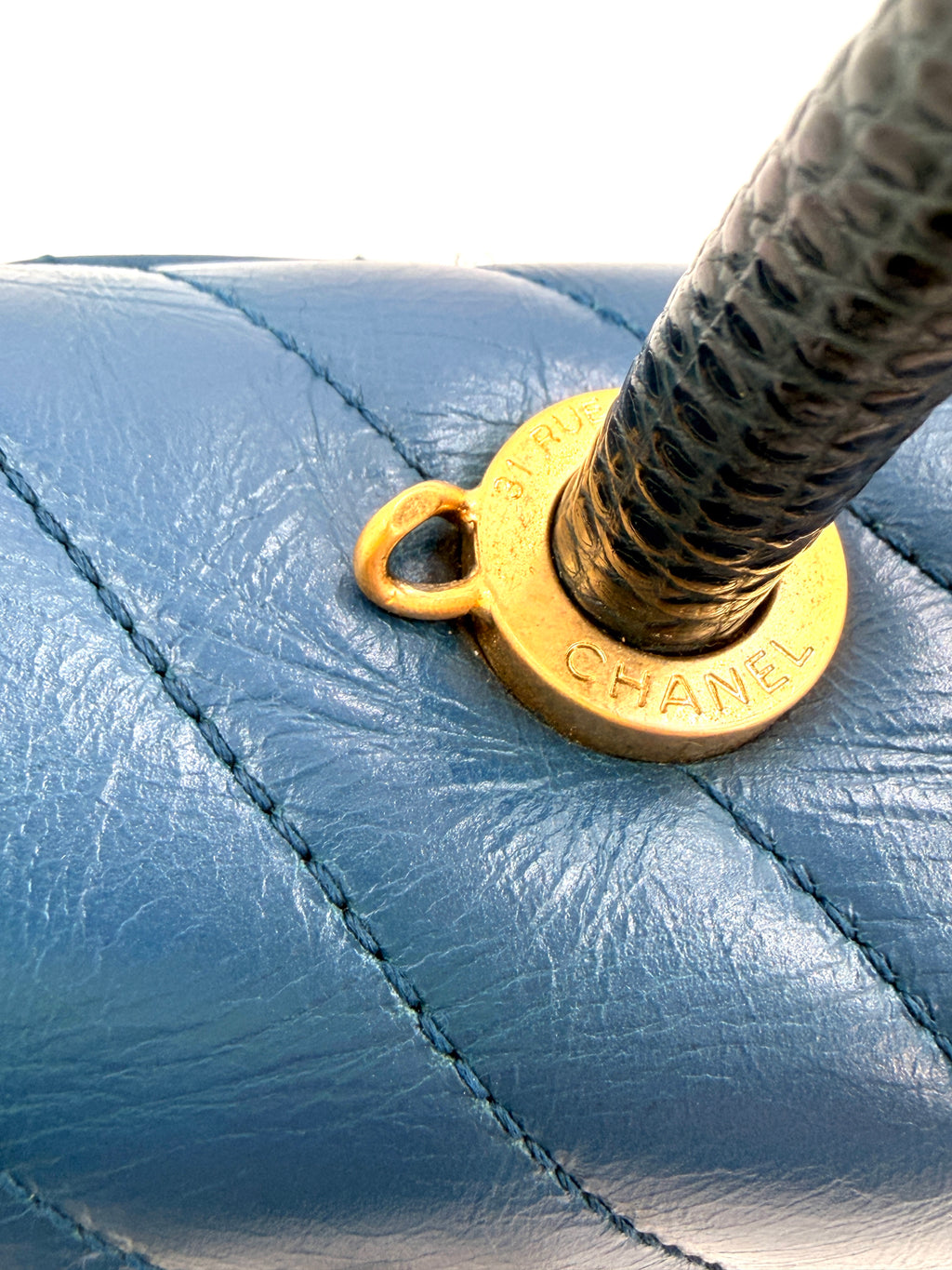 Pre-owned Chanel Mini Coco Handle Blue Chevron Calfskin Lizard Handle - Authenticated
