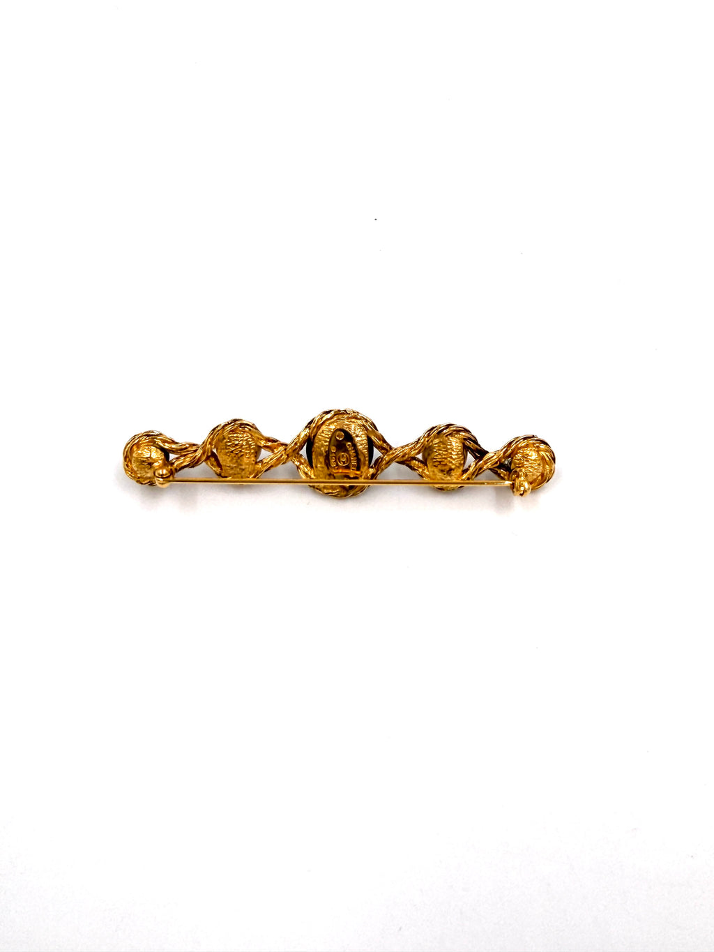 Pre-owned Chanel 1984 Gripoix and Pearl Bar Brooch Green - Authenticated