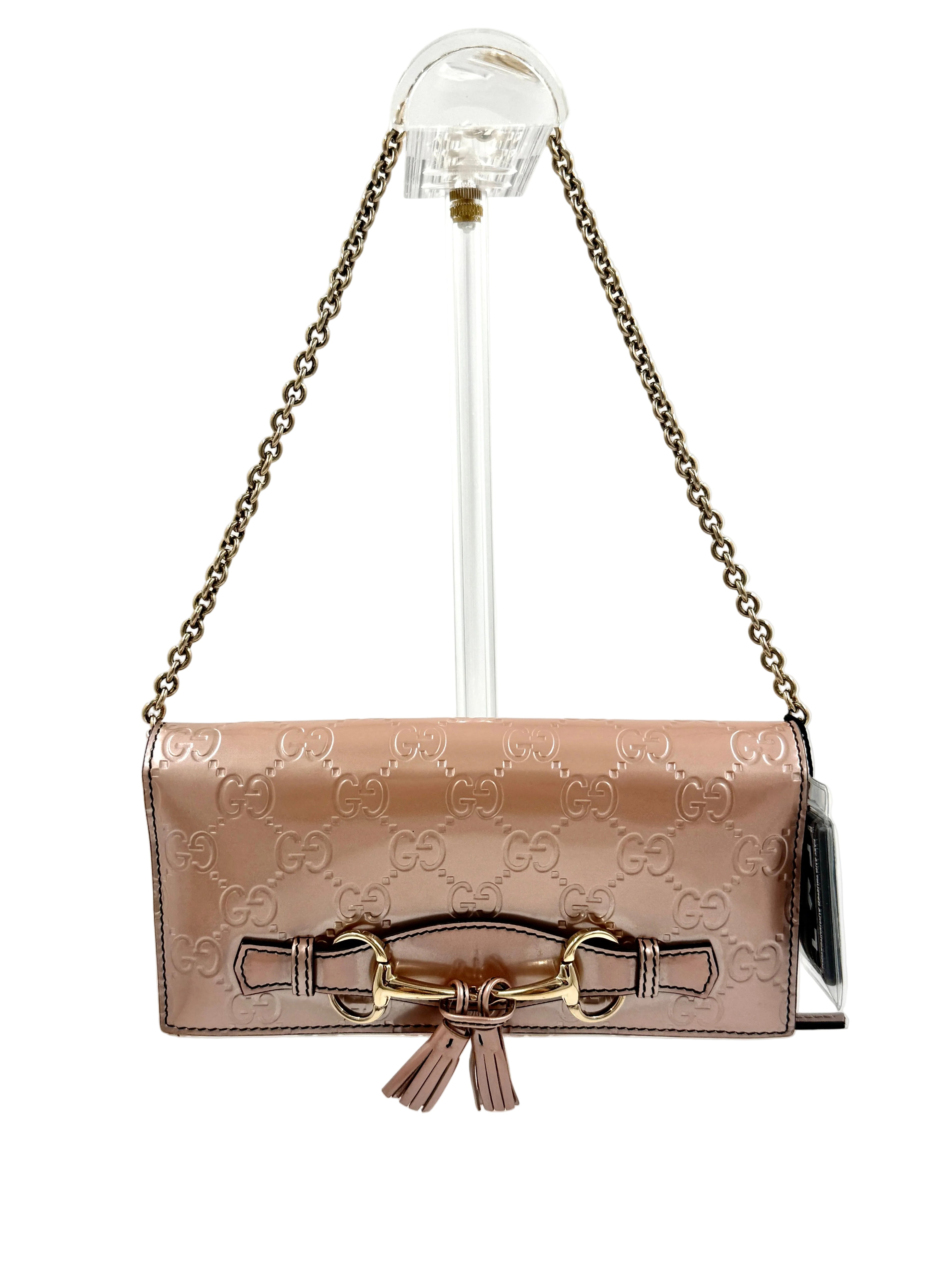 Pre Owned Gucci Guccissima Emily Continental Chain Wallet  Beige - Authenticated