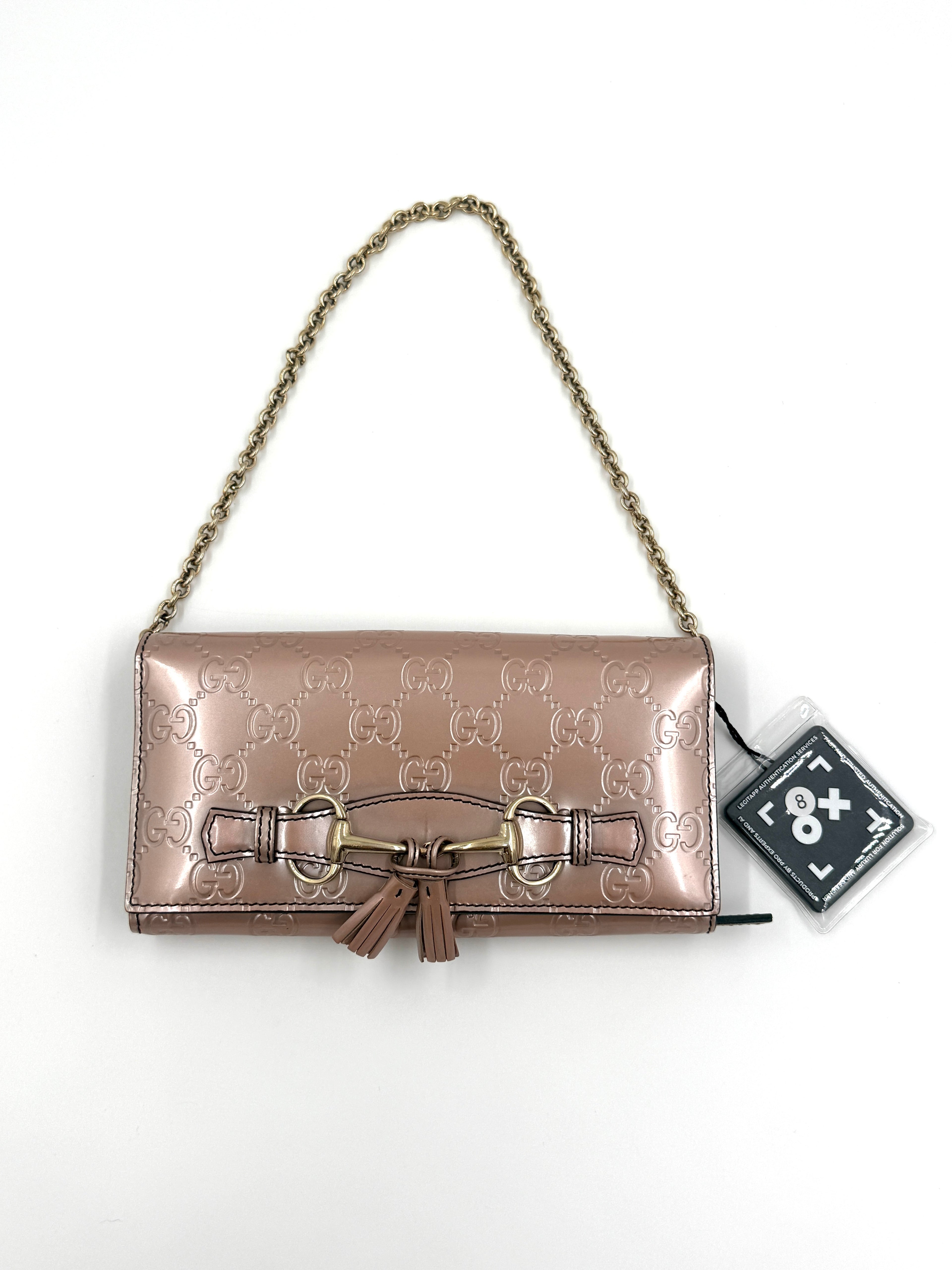 Pre Owned Gucci Guccissima Emily Continental Chain Wallet  Beige - Authenticated