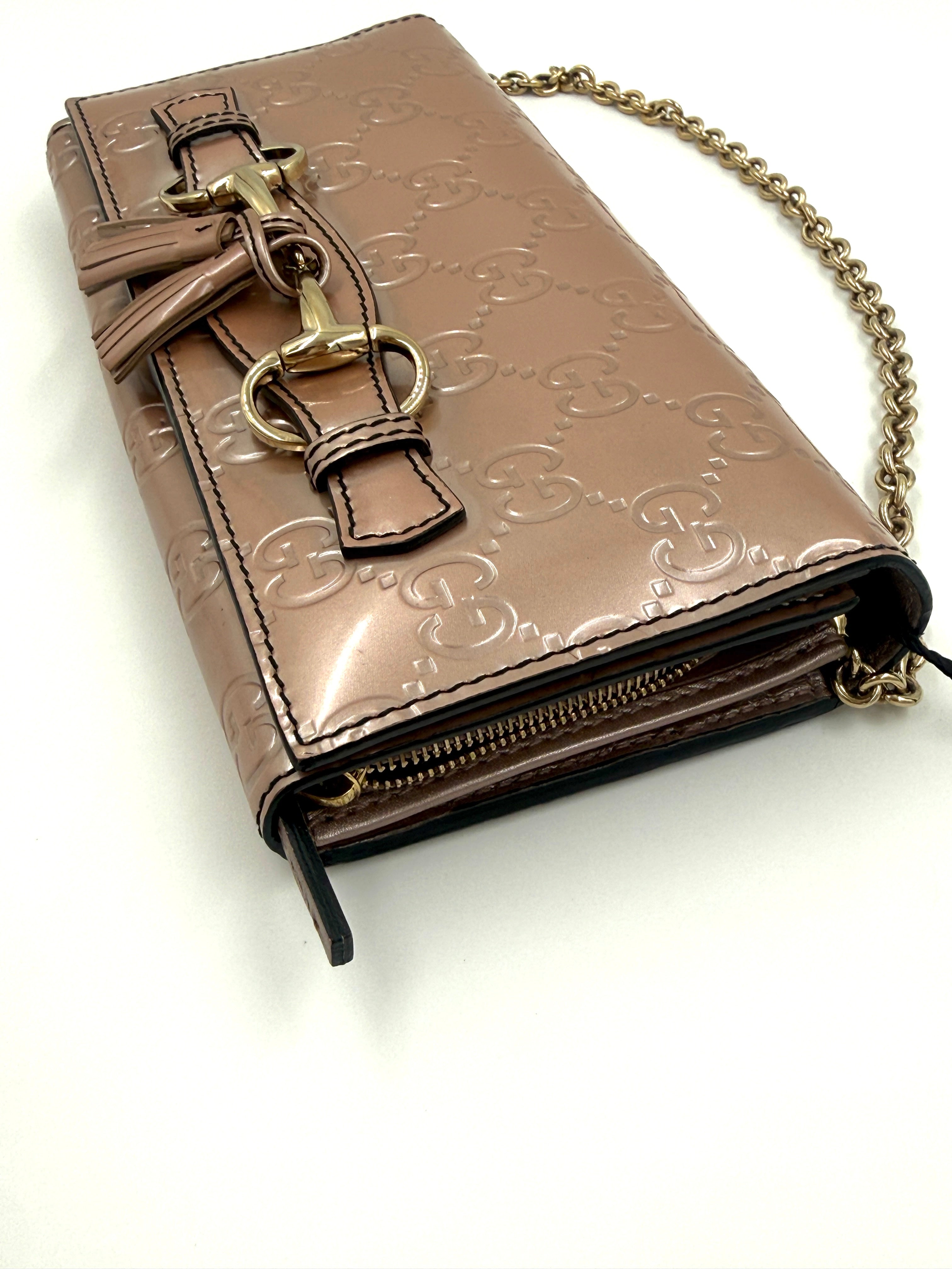 Pre Owned Gucci Guccissima Emily Continental Chain Wallet  Beige - Authenticated