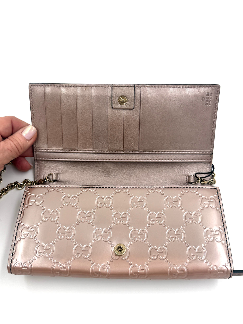 Pre Owned Gucci Guccissima Emily Continental Chain Wallet  Beige - Authenticated