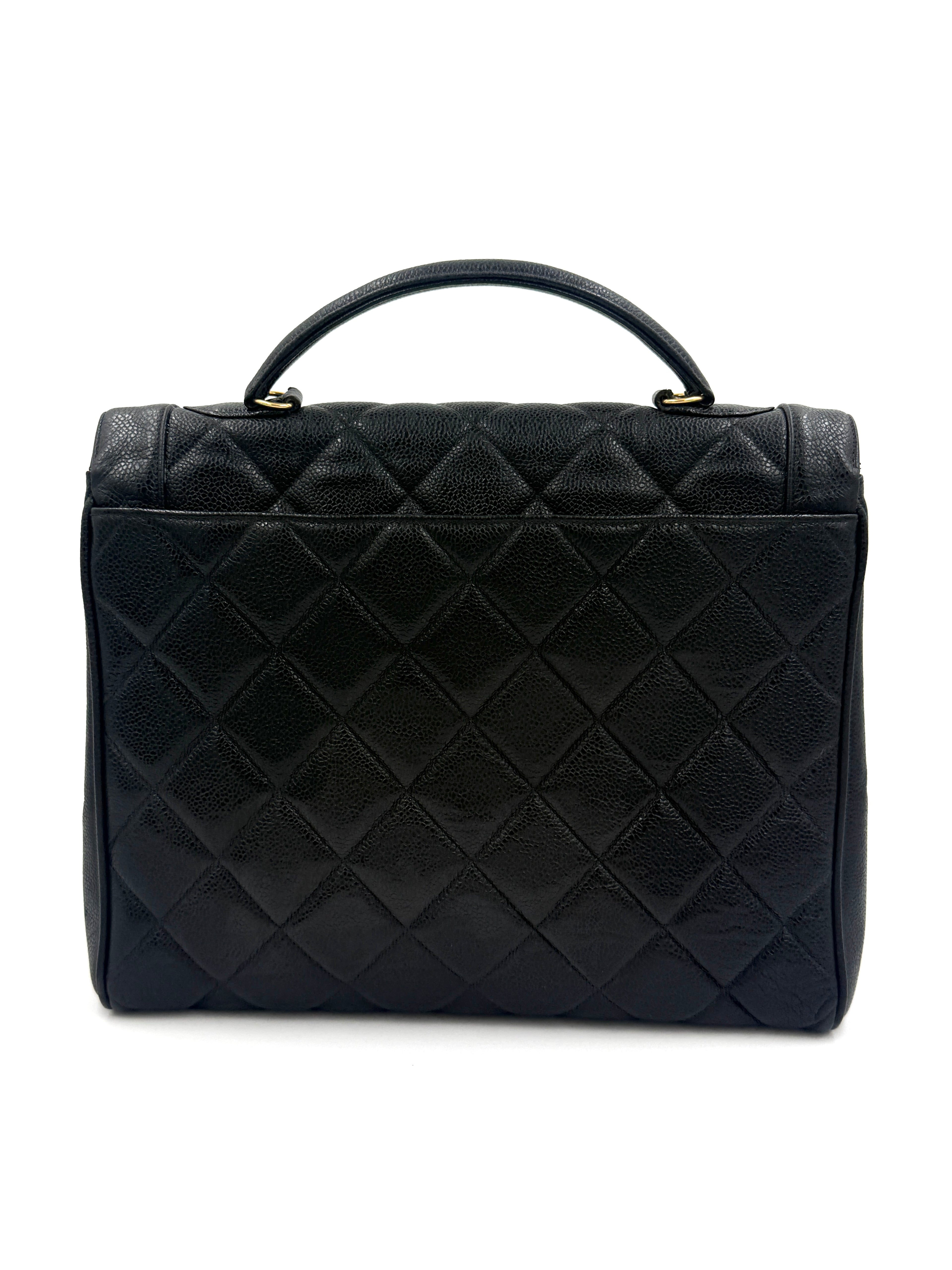 Pre-Owned Chanel Vintage Jumbo Kelly Caviar Leather Top Handle Bag - Authenticated