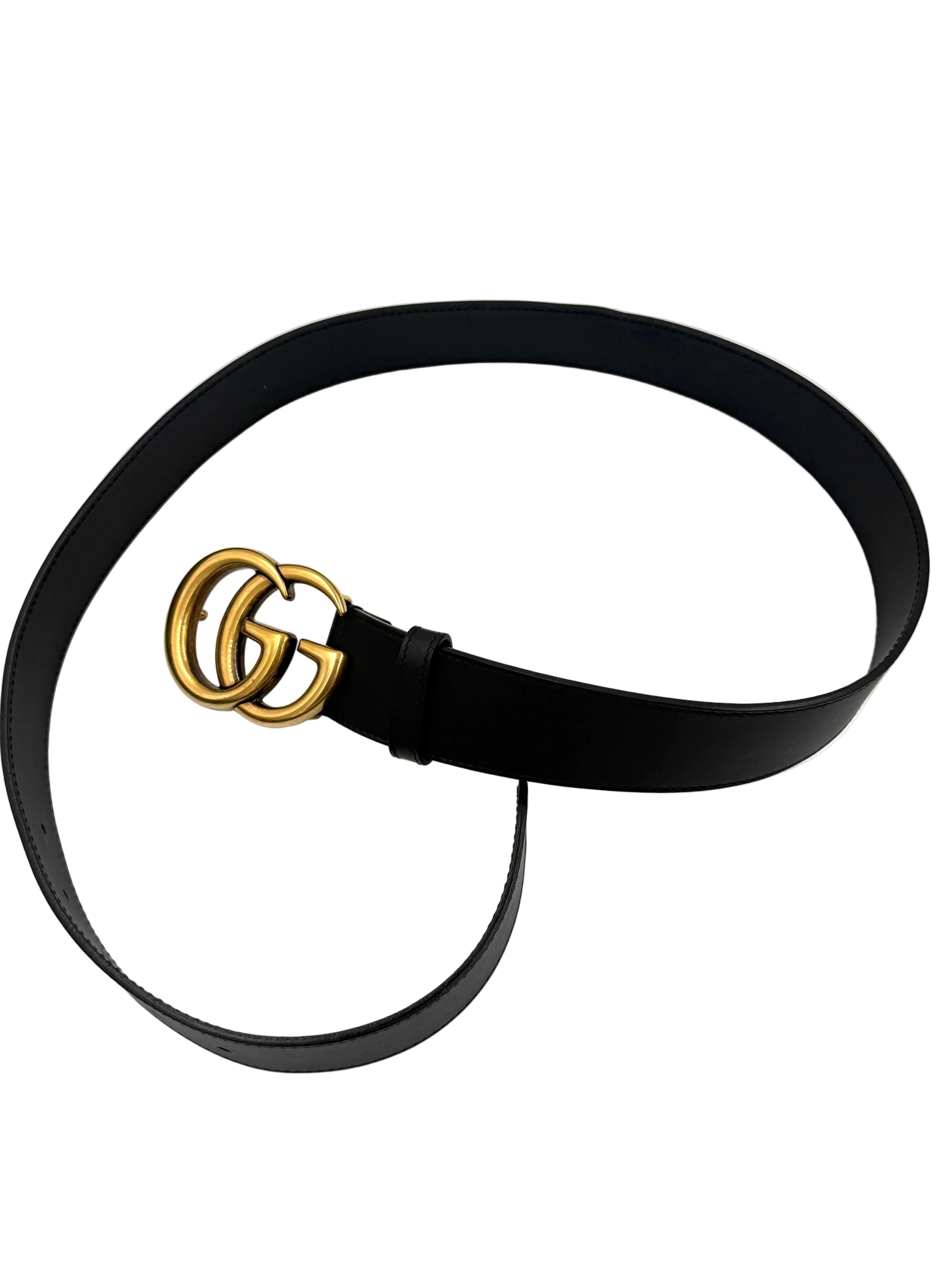 Pre-owned Black Gucci Marmont Wide Belt 90cm 36"