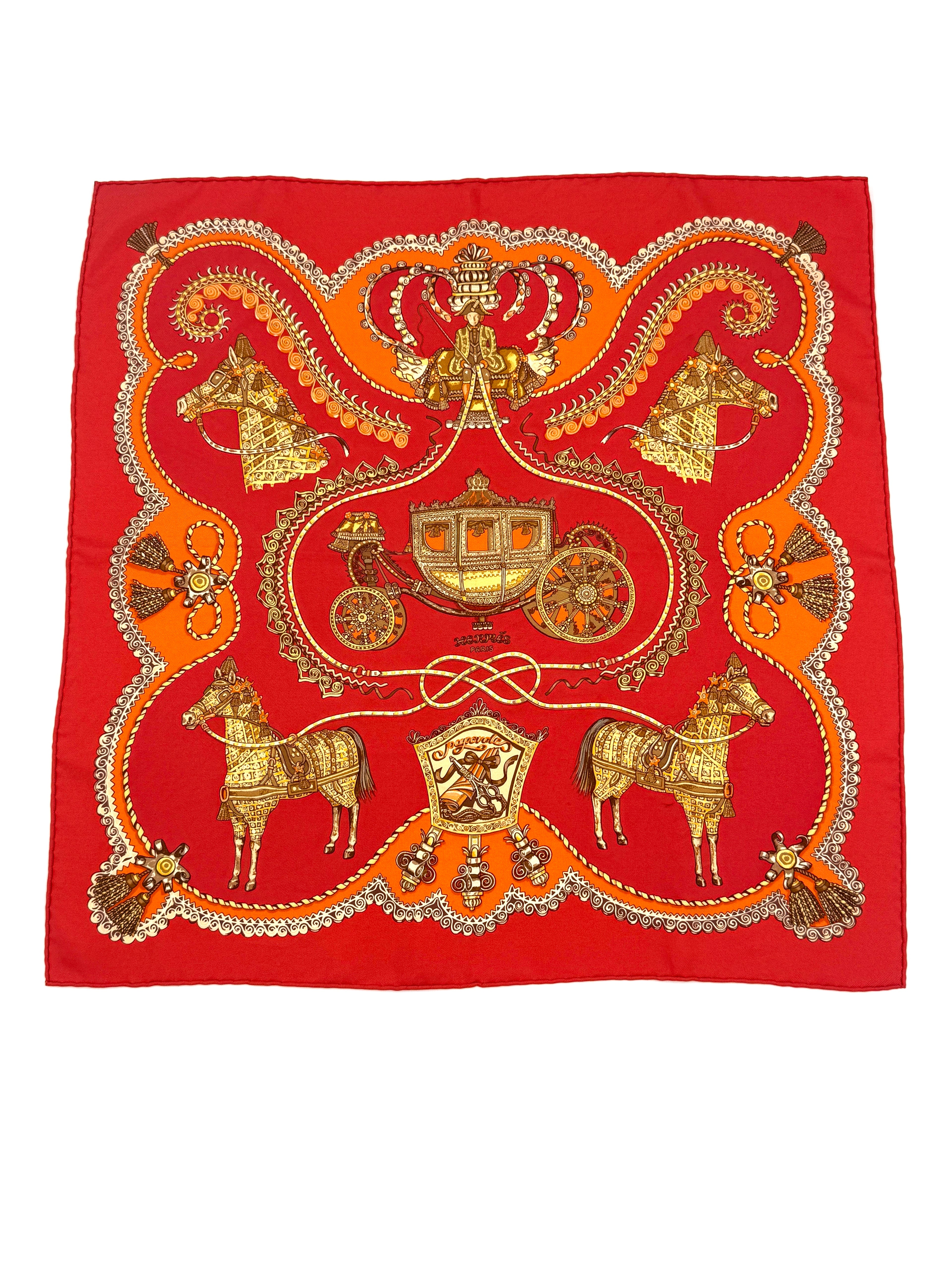 Pre Owned Hermes Red "Les Paperoles" Carre 45 Scarf  - Authenticated
