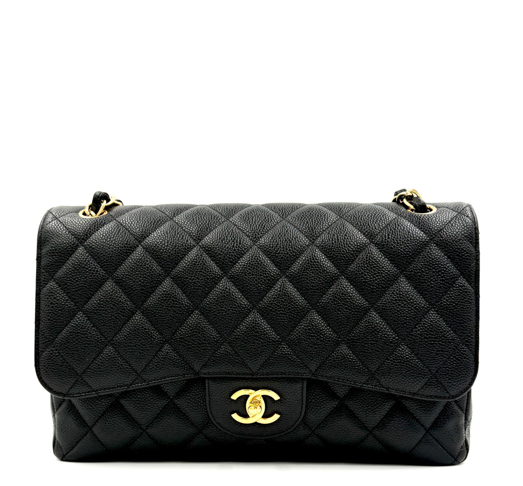 Pre-owned Chanel Black Caviar Jumbo Double Flap Gold Hardware - Authenticated