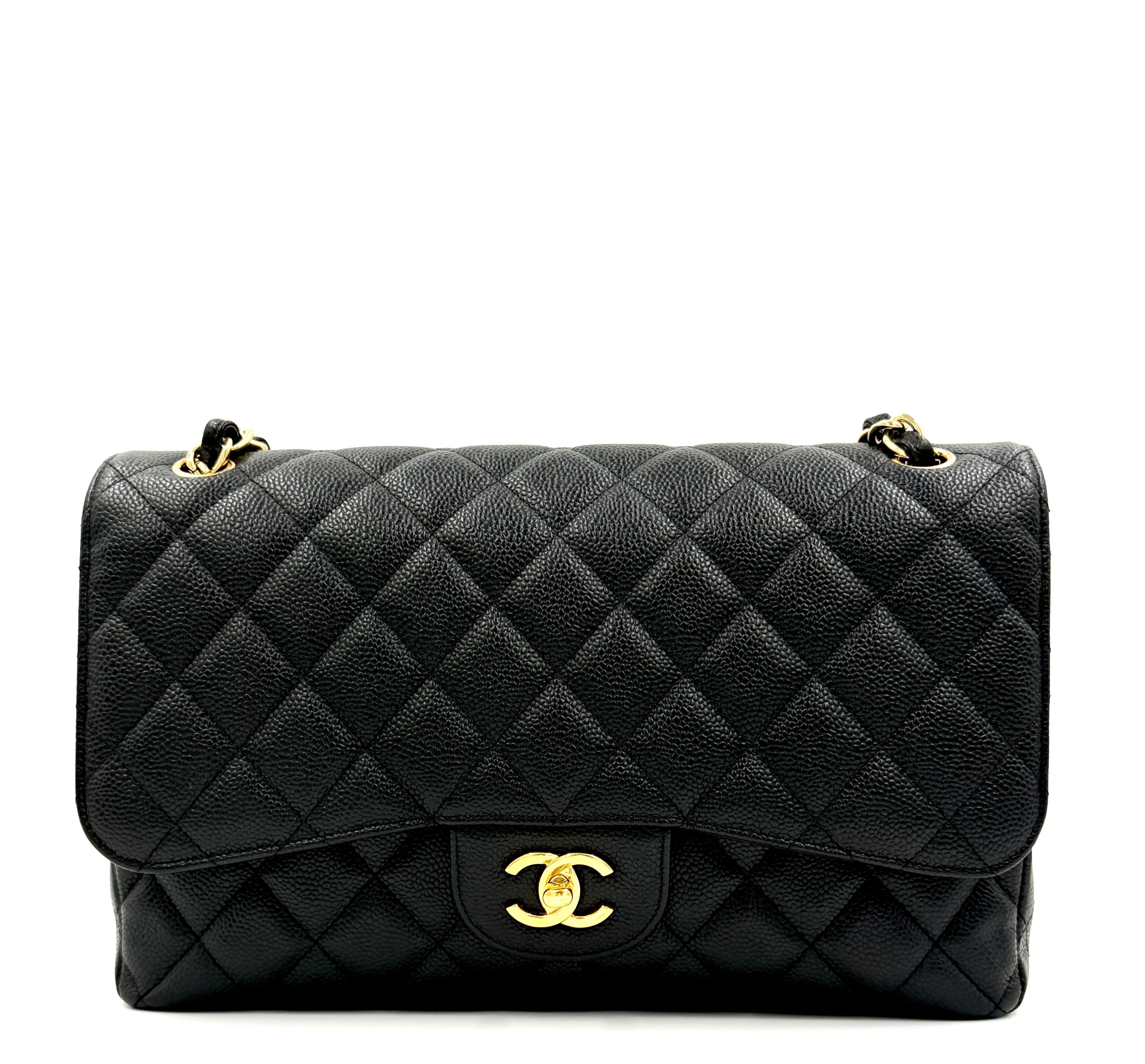 Pre-owned Chanel Black Caviar Jumbo Double Flap Gold Hardware - Authenticated