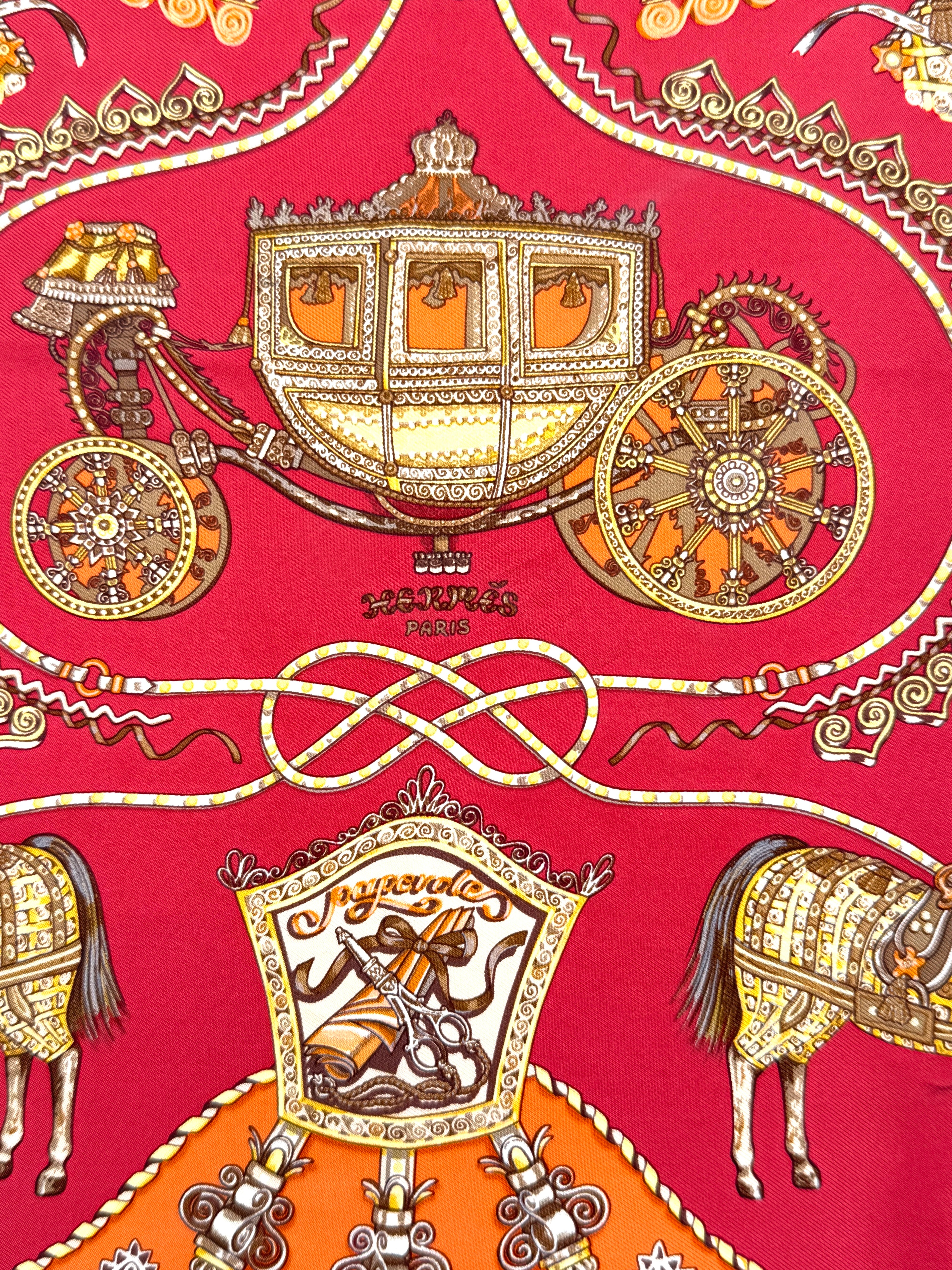 Pre Owned Hermes Red "Les Paperoles" Carre 45 Scarf  - Authenticated