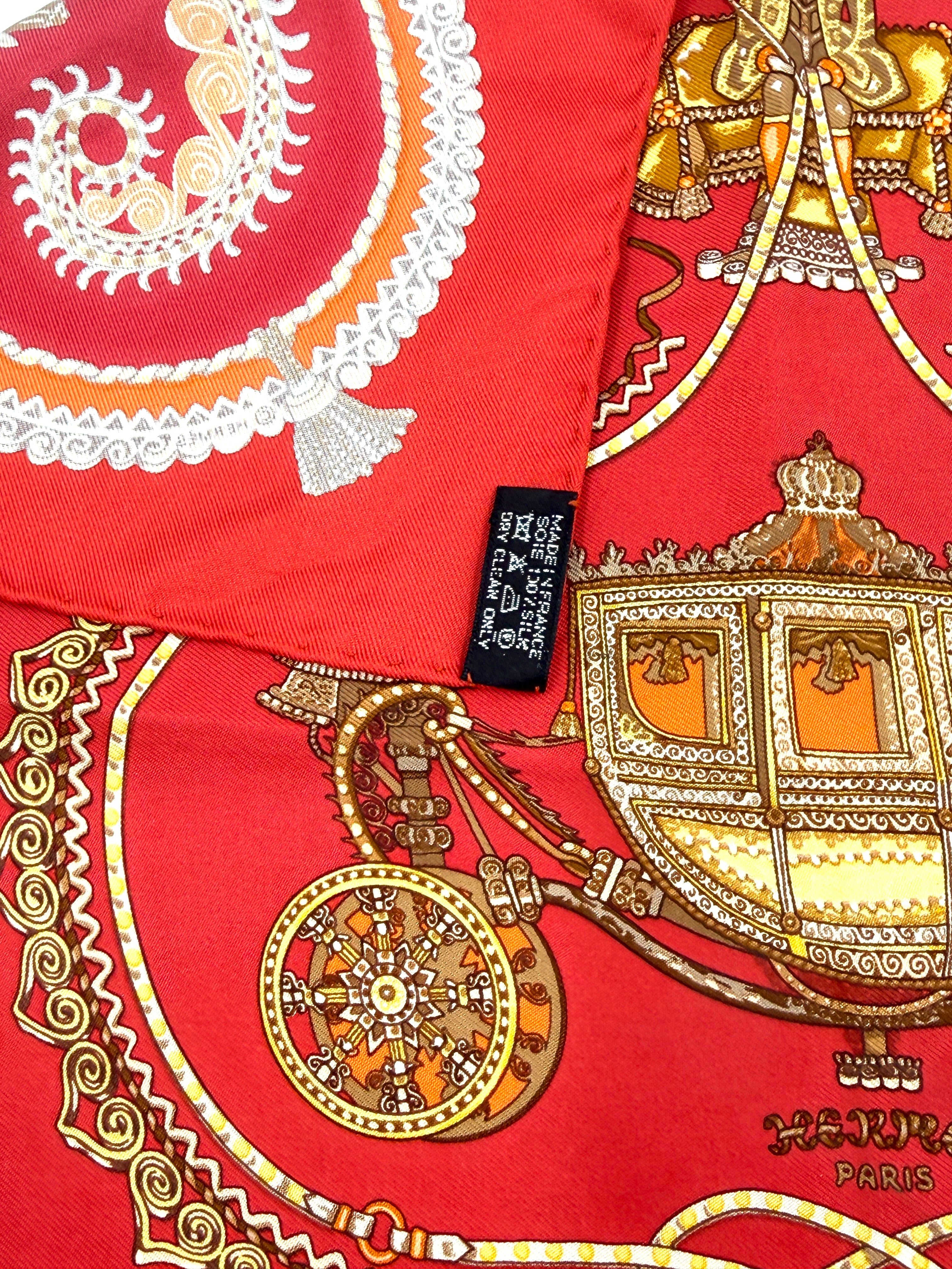 Pre Owned Hermes Red "Les Paperoles" Carre 45 Scarf  - Authenticated