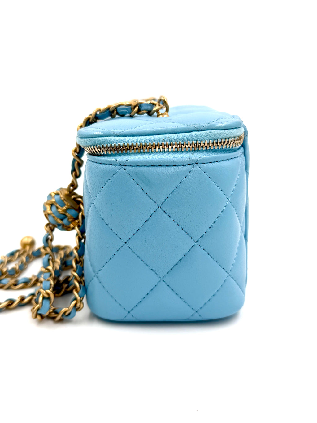 Pre-owned Chanel Small Pearl Crush Vanity Case Blue Quilted Lambskin - Authenticated