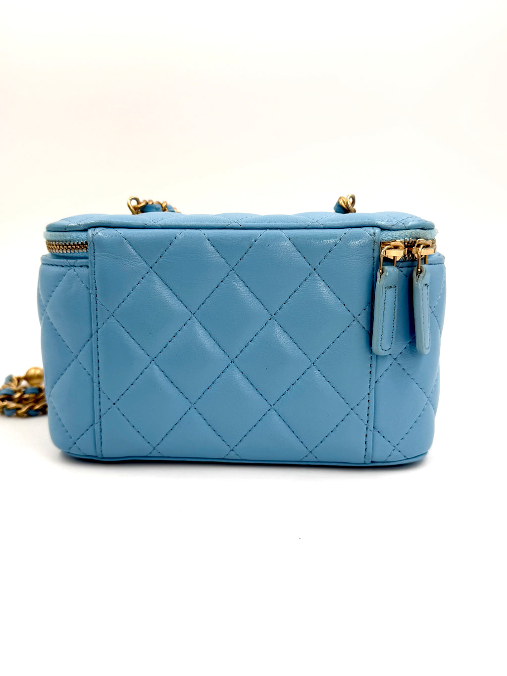 Pre-owned Chanel Small Pearl Crush Vanity Case Blue Quilted Lambskin - Authenticated