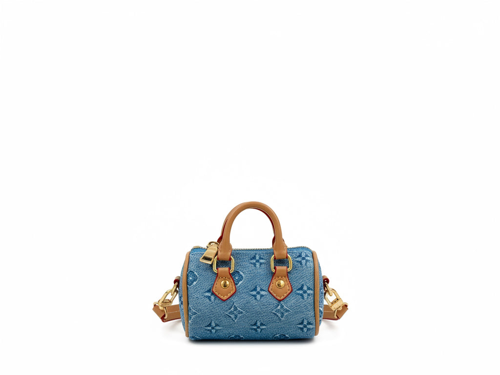 Mini Faux Speedy Bag Charm - Denim