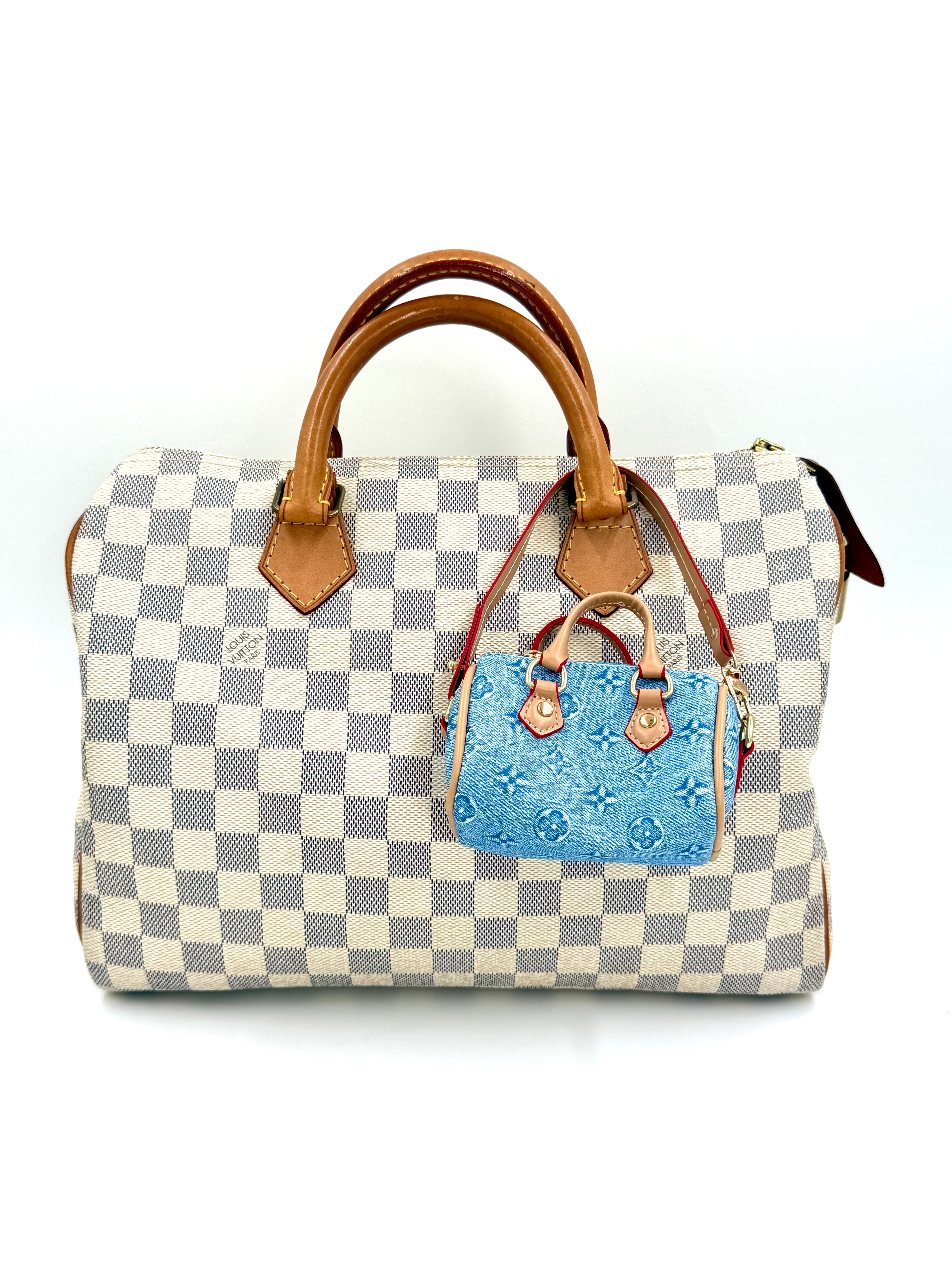 Mini Faux Speedy Bag Charm - Denim