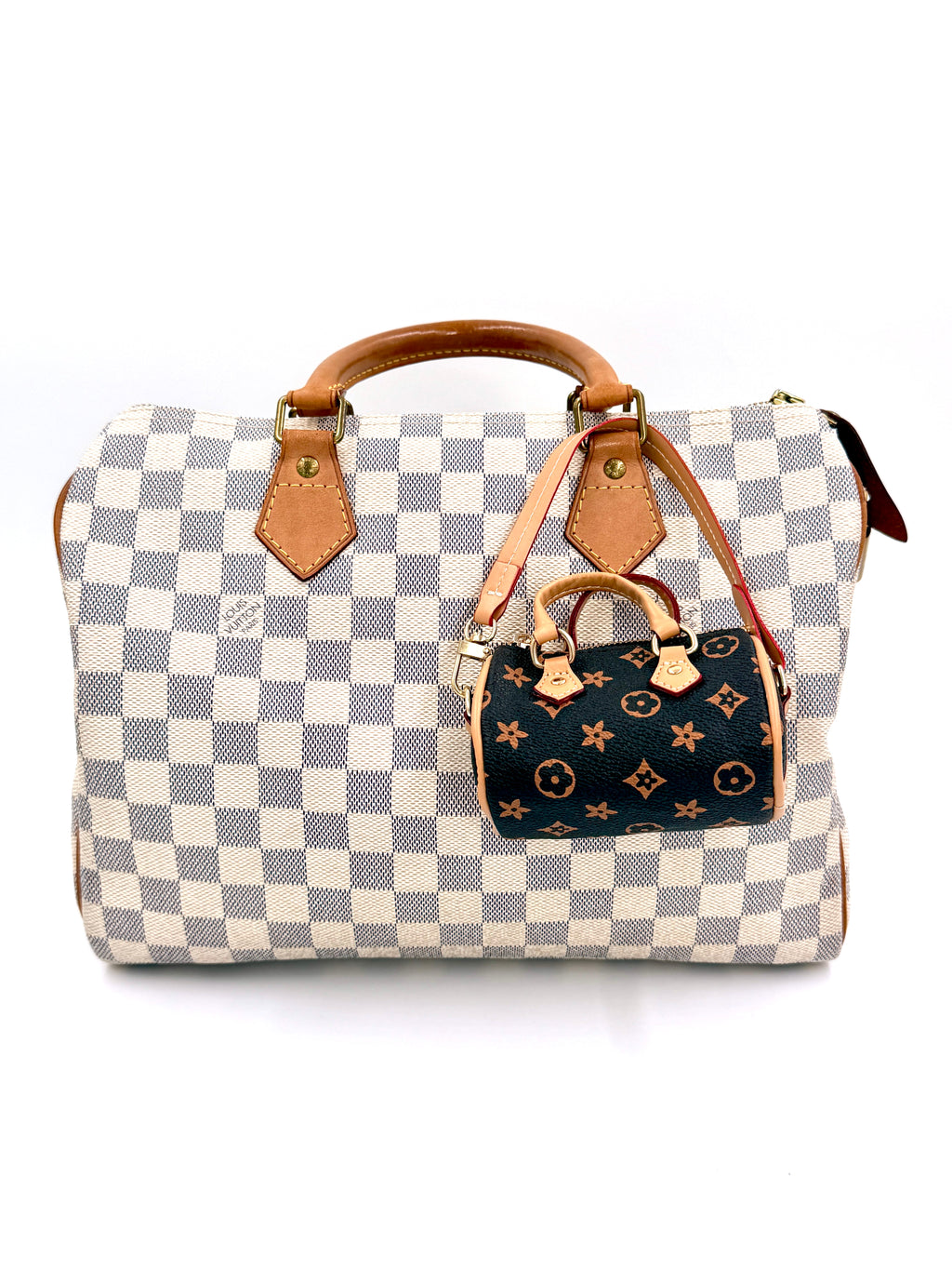 Mini Faux Speedy Bag Charm - Brown