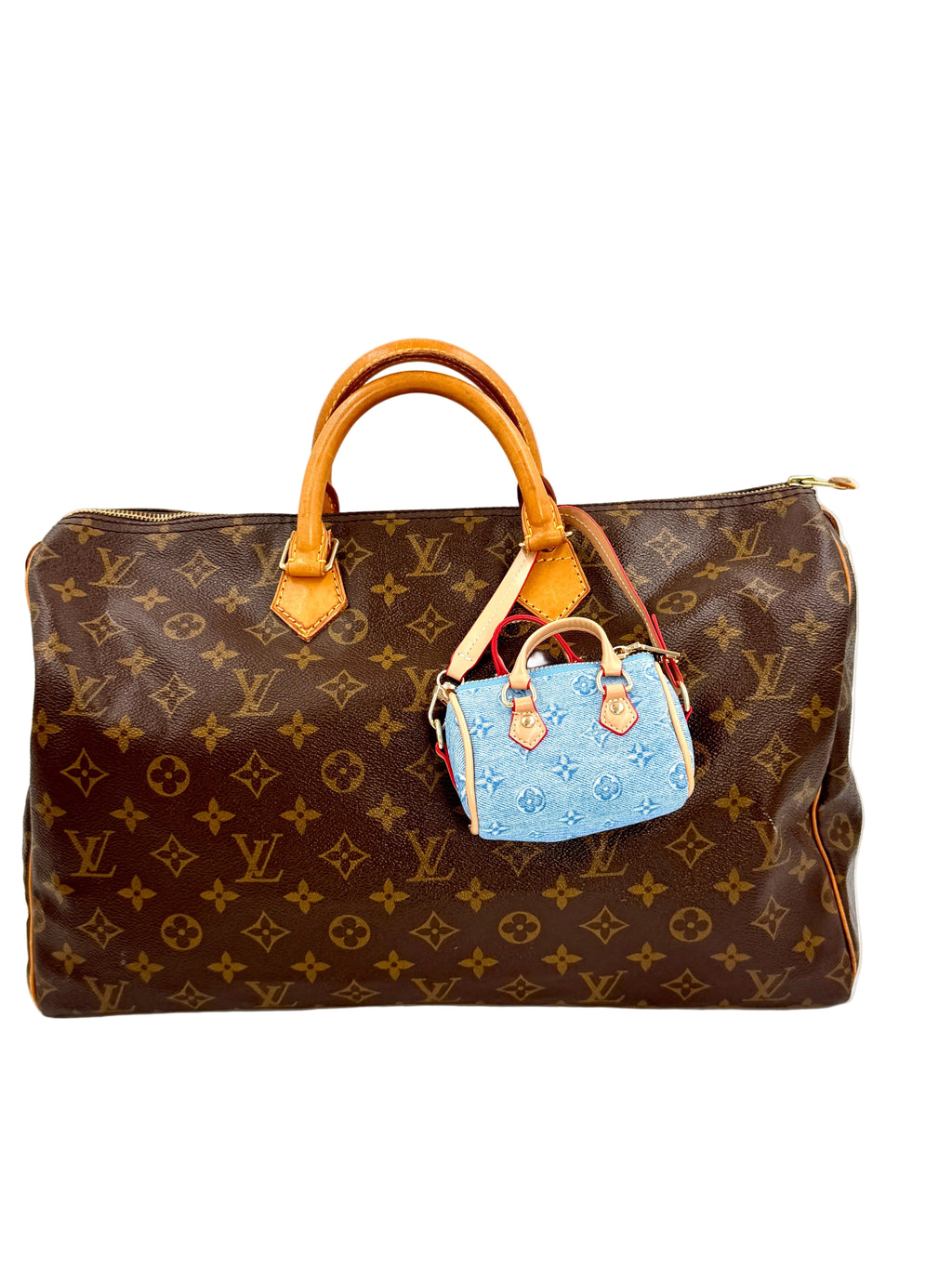 Mini Faux Speedy Bag Charm - Denim