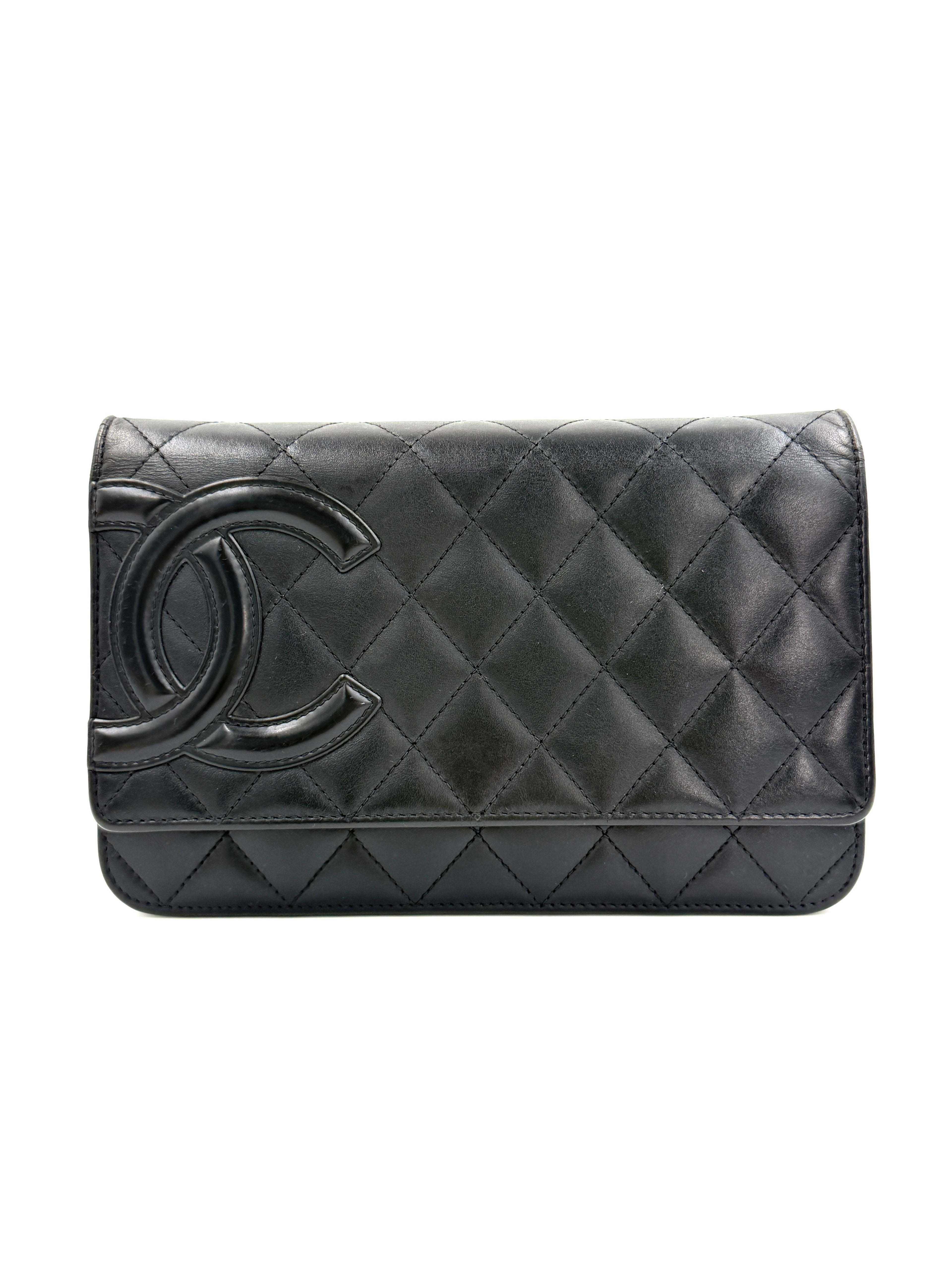 Pre-owned Chanel Black Cambon Wallet on Chain Fuschia Lining Silver Hardware - Authenticated