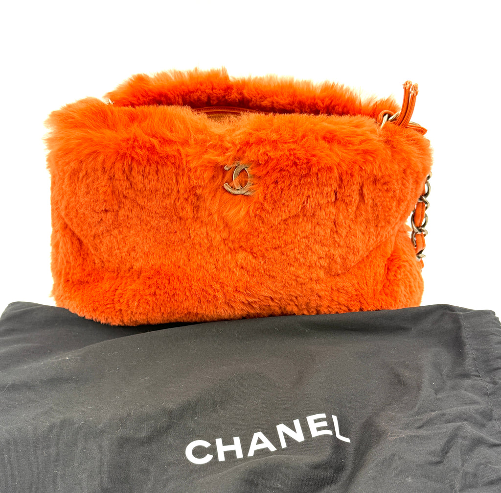 Pre-Owned Chanel Orange Rabbit Fur Bag Chain Shoulder Bag - Authenticated