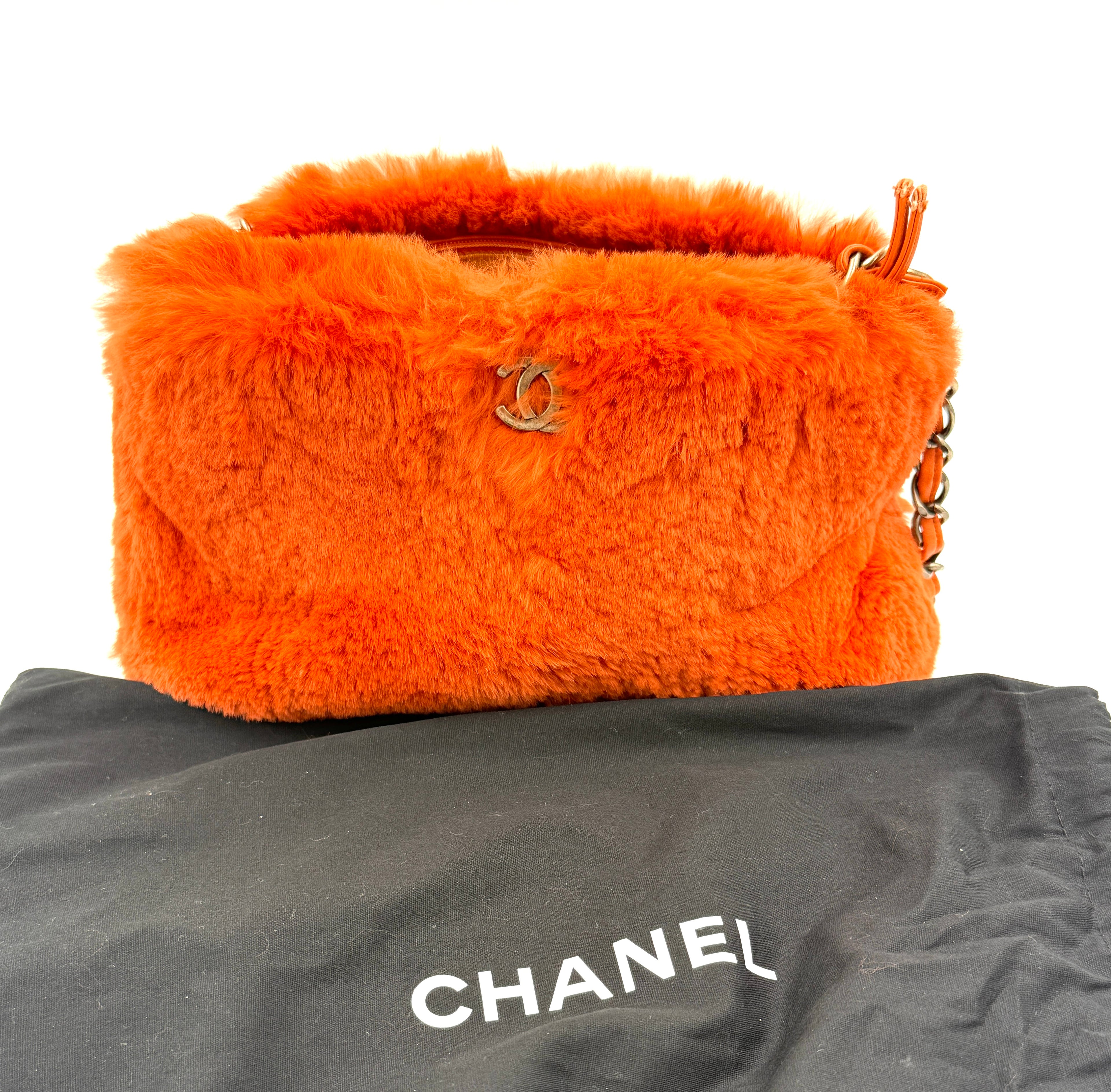 Pre-Owned Chanel Orange Rabbit Fur Bag Chain Shoulder Bag - Authenticated