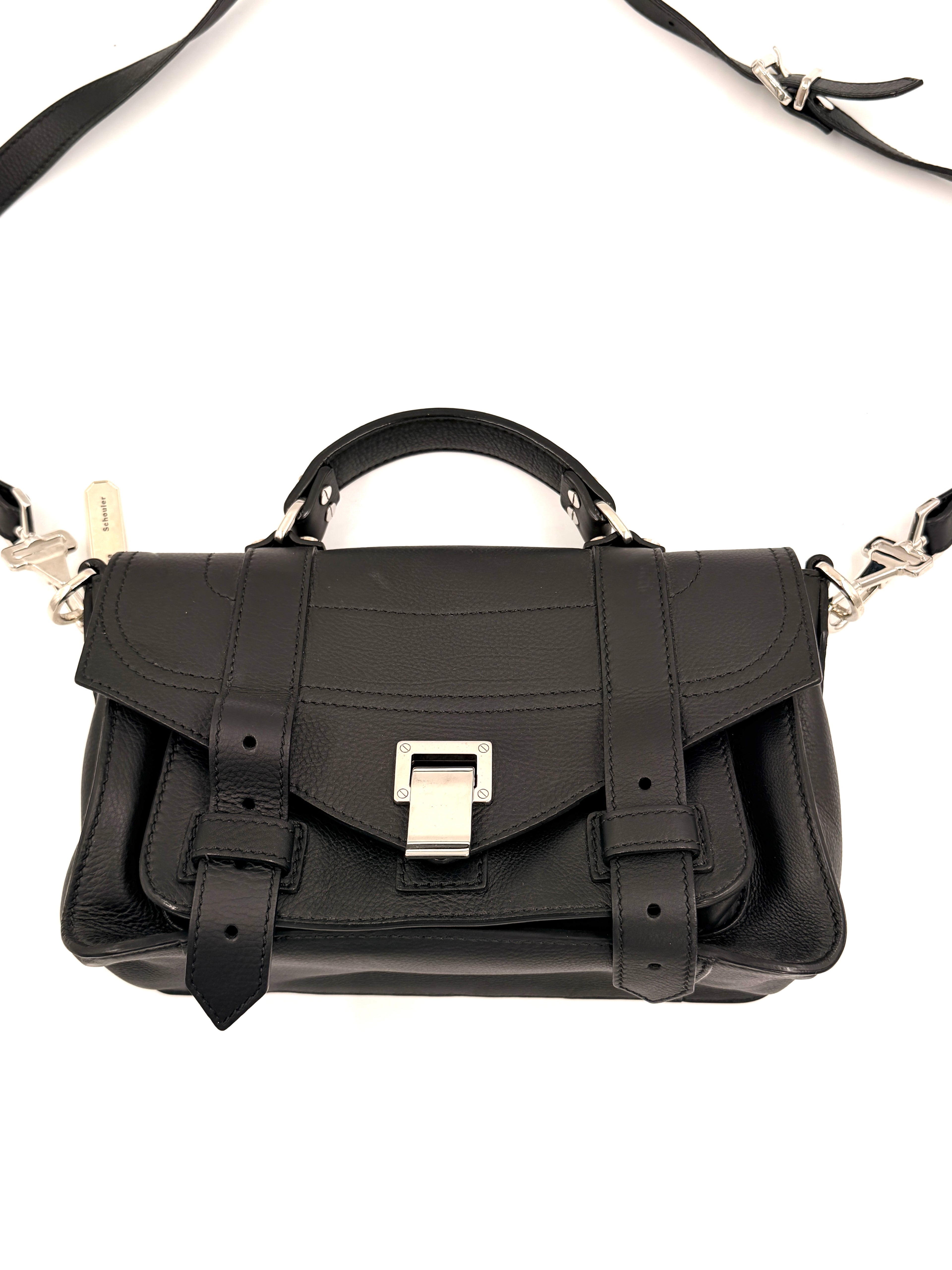 Pre-owned Proenza Schouler PS1 Satchel Black Textured Leather Silver Hardware - Authenticated