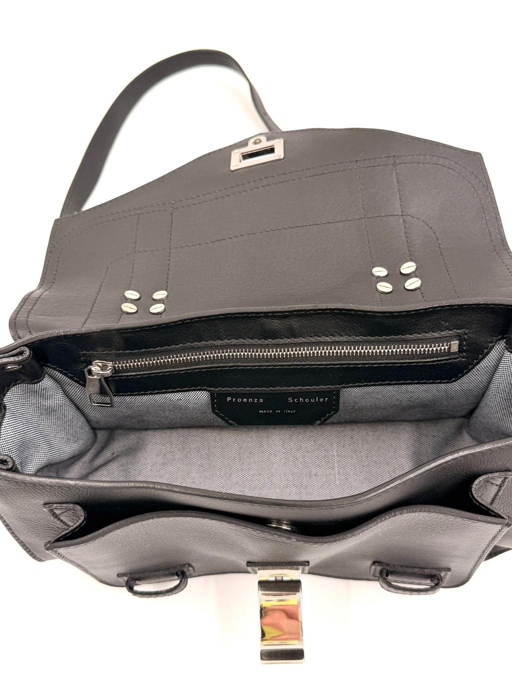 Pre-owned Proenza Schouler PS1 Satchel Black Textured Leather Silver Hardware - Authenticated