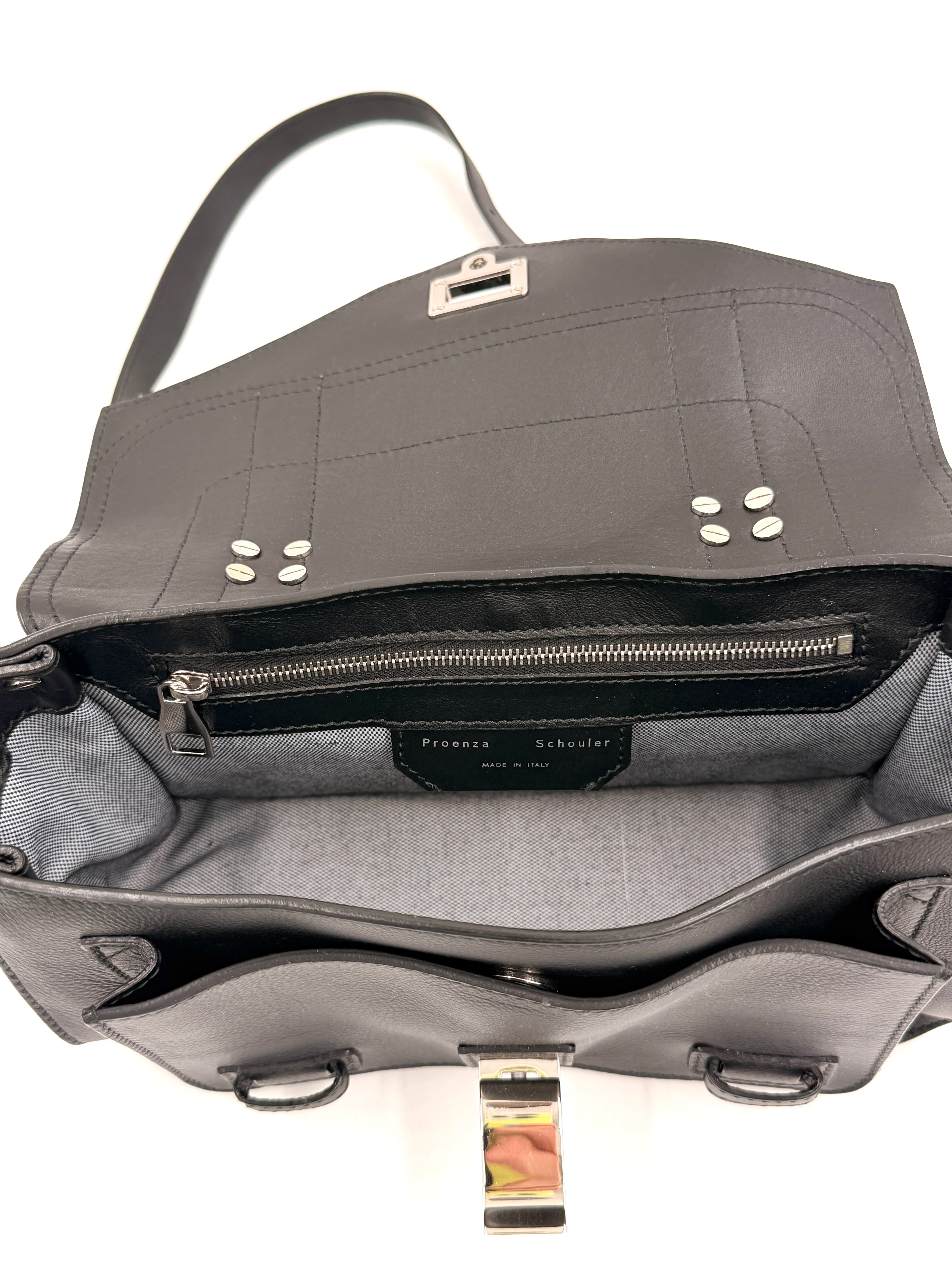 Pre-owned Proenza Schouler PS1 Satchel Black Textured Leather Silver Hardware - Authenticated