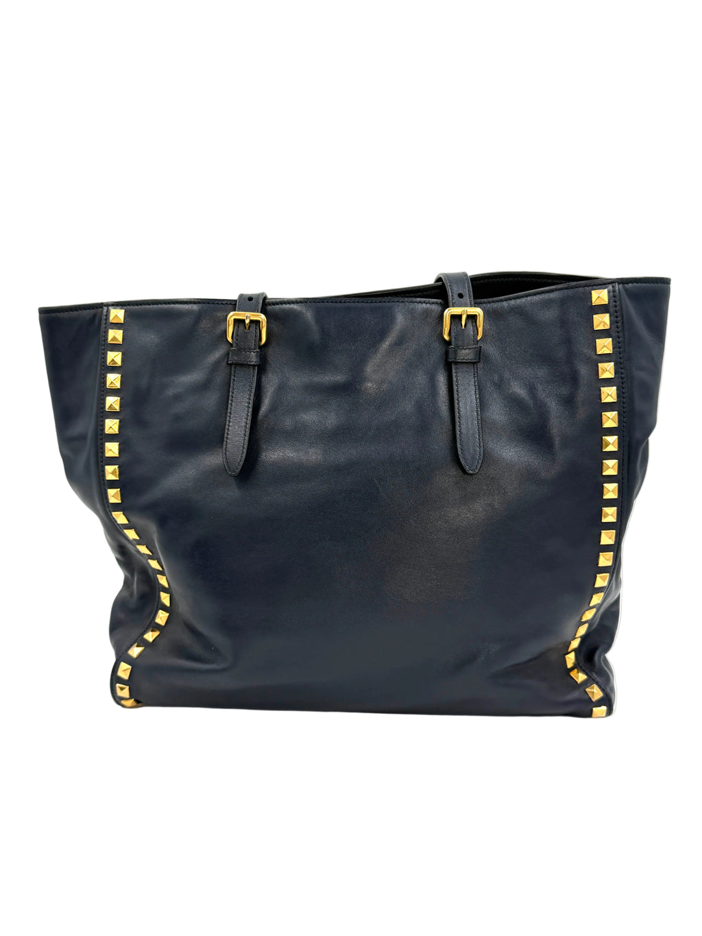Pre-owned Miu Miu Studded Soft Calfskin Navy Blue Tote - Authenticated