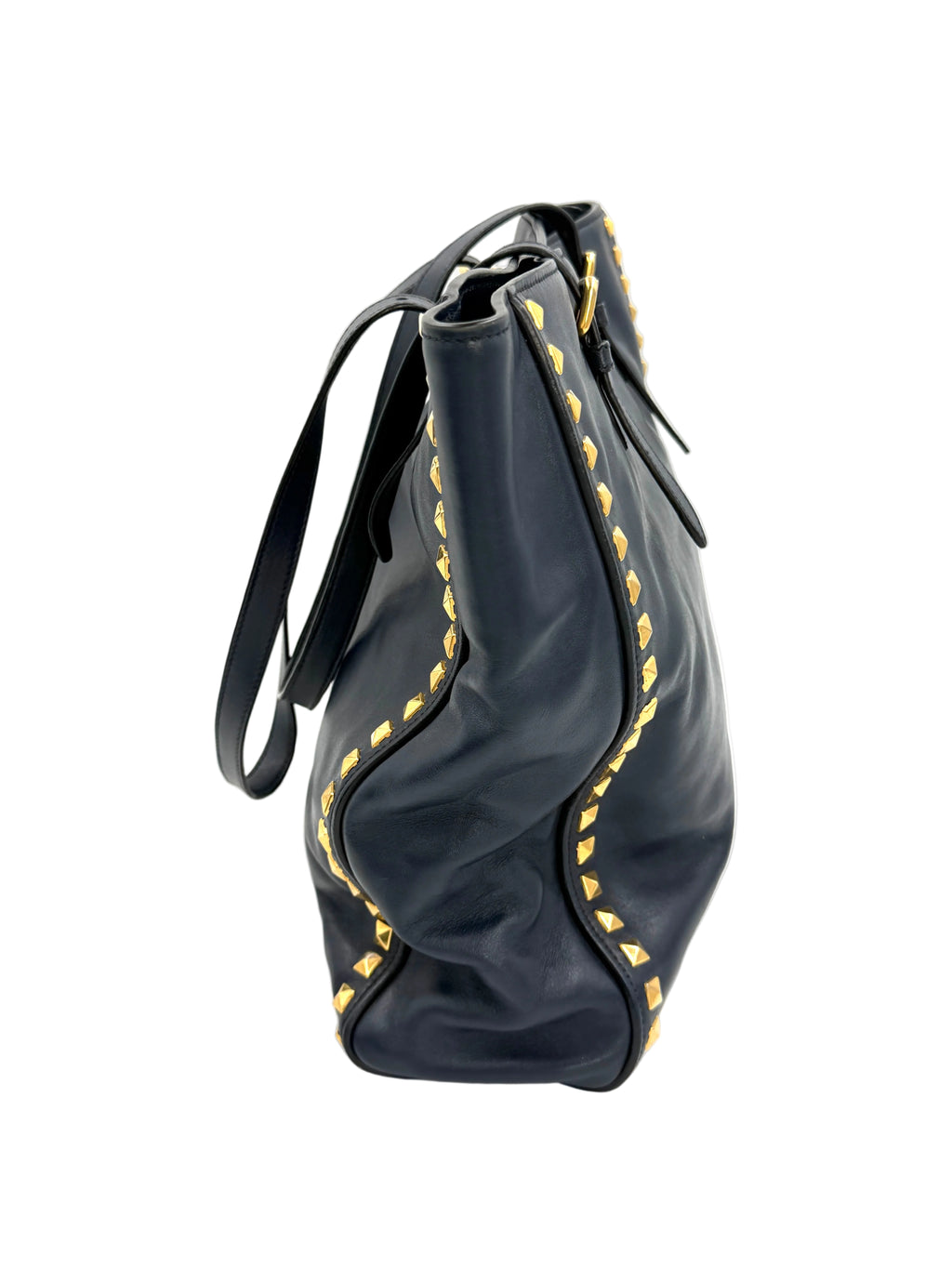 Pre-owned Miu Miu Studded Soft Calfskin Navy Blue Tote - Authenticated